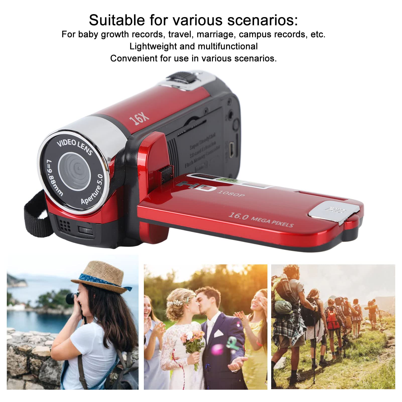1080P HD 16MP Digital Video Camera with 16x Zoom, 2.7