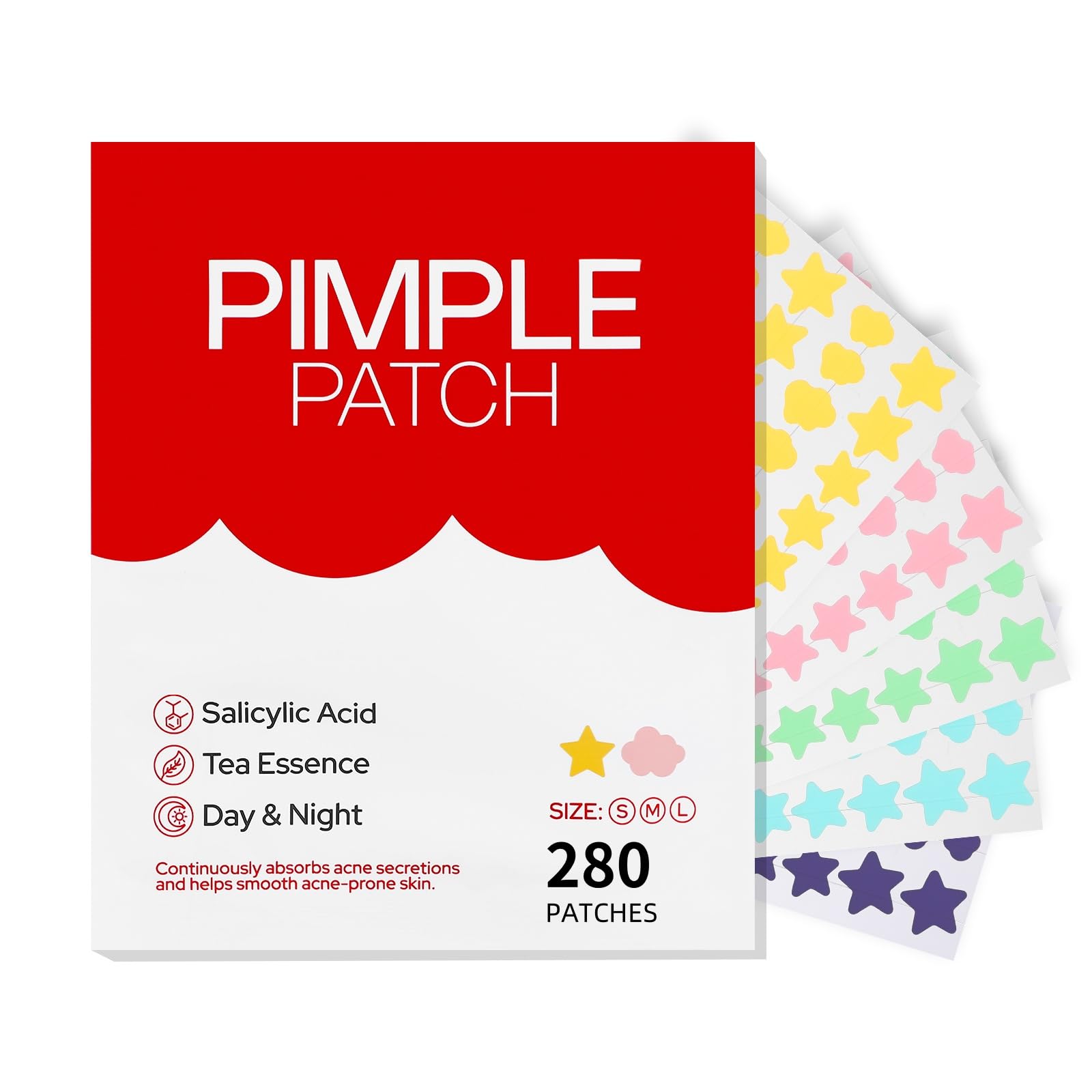 280PCS Hydrocolloid Acne Patches for Face - Star-Shaped Pimple Patches for Zits & Blemishes - Gentle Facial Skin Care Treatment - Perfect for Overnight Spot Treatment & Daily Acne Care