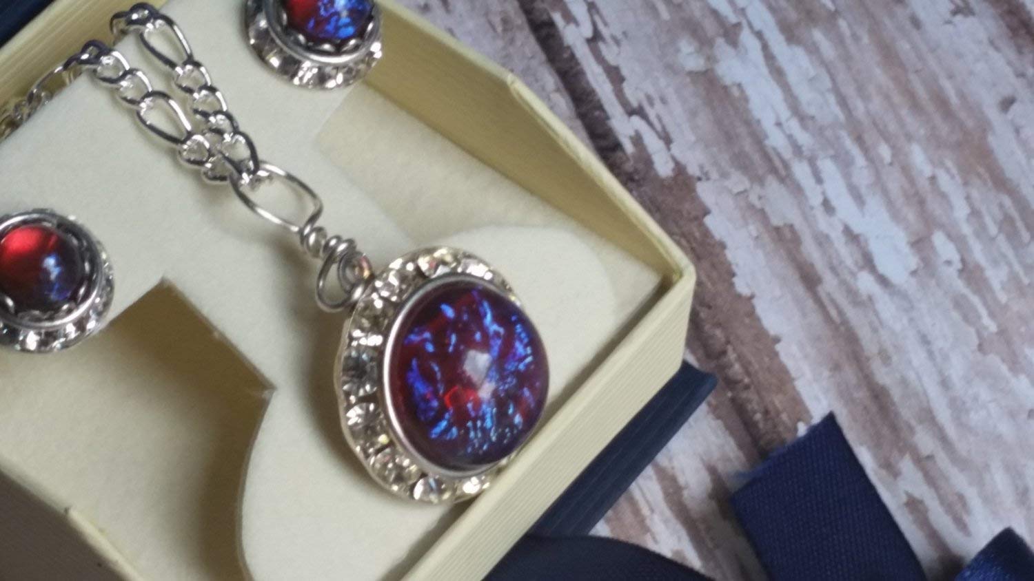 Mexican Fire Opal Jewelry Set - Halo Necklace & Earrings with Dragon Breath Design | Anniversary, Birthday & Christmas Gifts for Women | Perfect for Date Nights, Weddings & Special Occasions