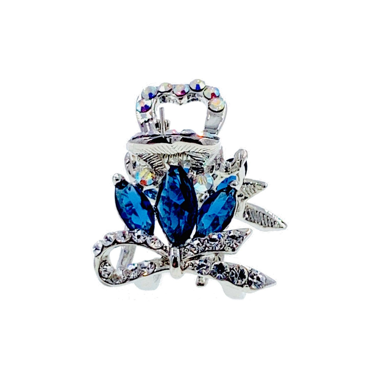 Amorette Flower Hair Claw Clip - Cubic Zirconia CZ Crystal Silver Base Hair Accessory in Clear, Blue, Purple, Pink & Amber | Perfect for Weddings, Parties & Everyday Elegance