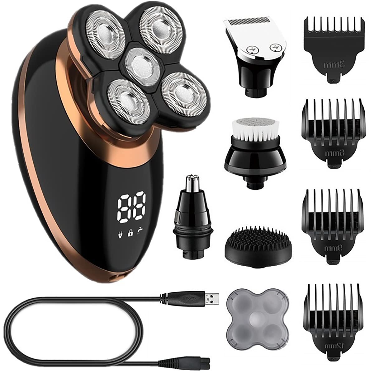5-in-1 Rechargeable Electric Razor for Men - Wet/Dry Beard Trimmer & Bald Shaver with LCD Display | Professional Grooming Kit for Home, Travel & Daily Shaving