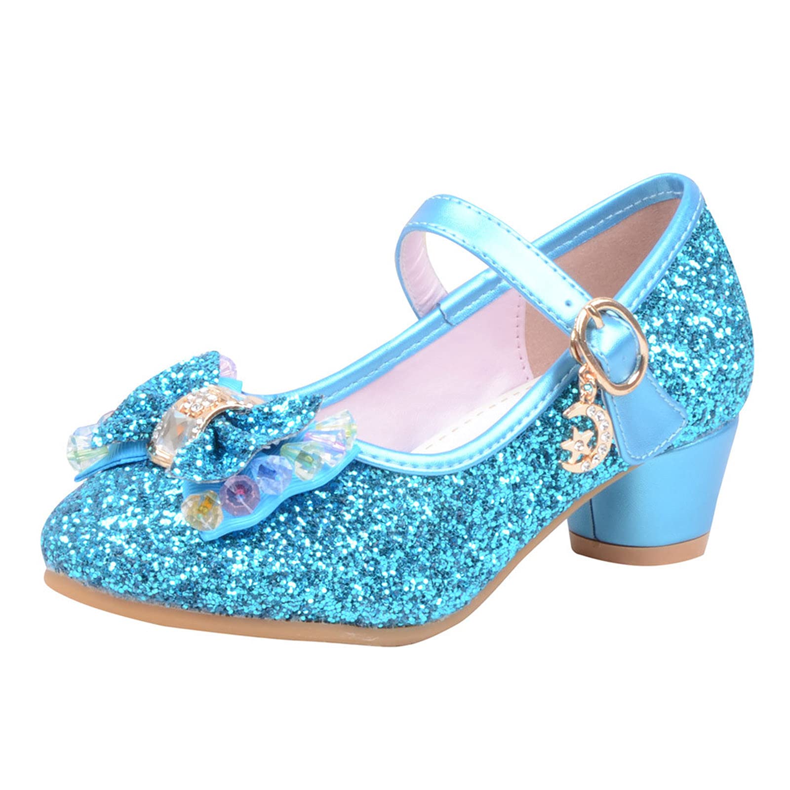 Pearl Sandals for Girls - Bowknot Crystal Baby Shoes (Blue, Age 5-5.5) for Princess Parties & Playtime