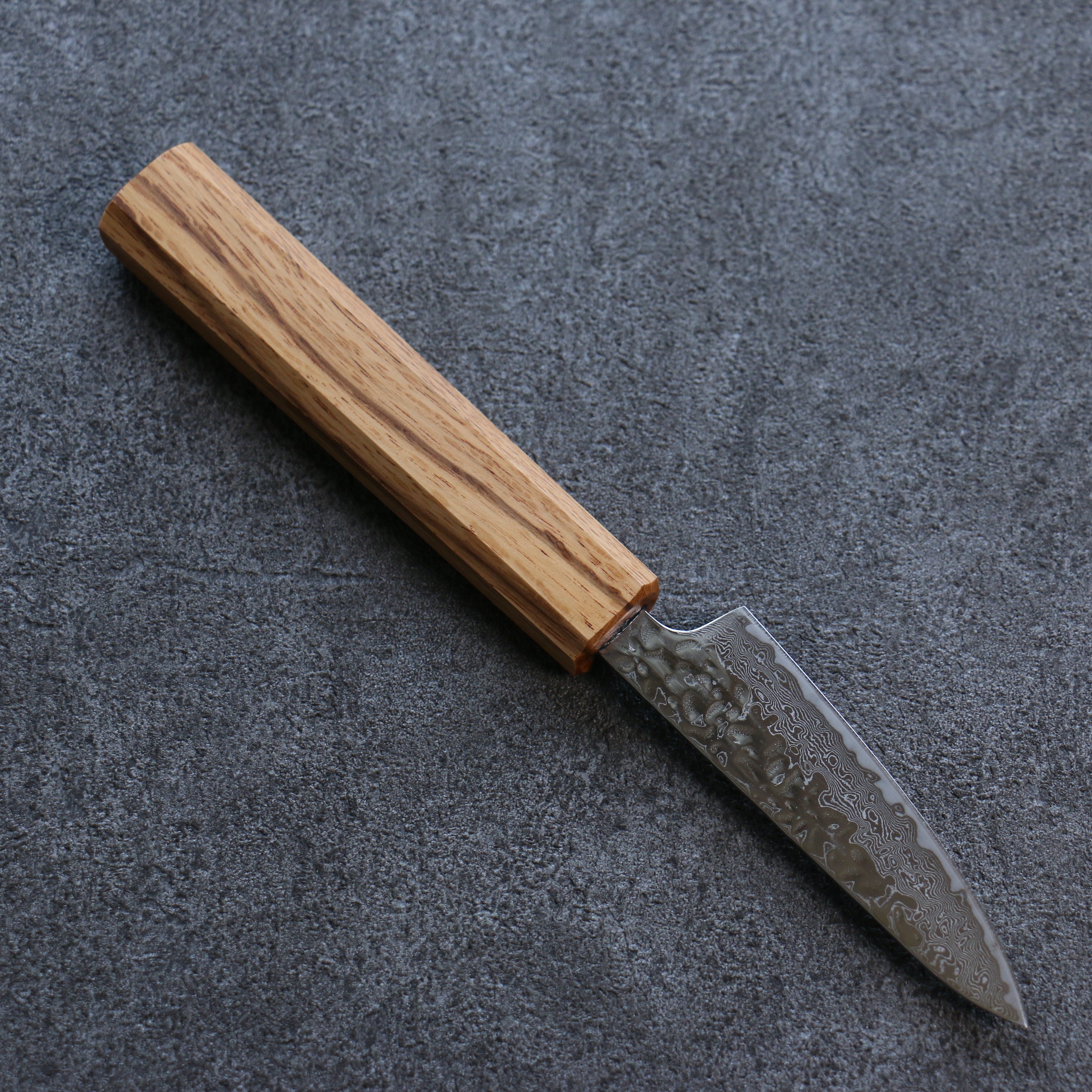 Premium AUS10 Hammered Damascus Petty Knife 80mm - Oak Handle Japanese Kitchen Utility Knife for Slicing, Peeling & Precision Cutting - Perfect for Home Chefs & Professional Kitchens