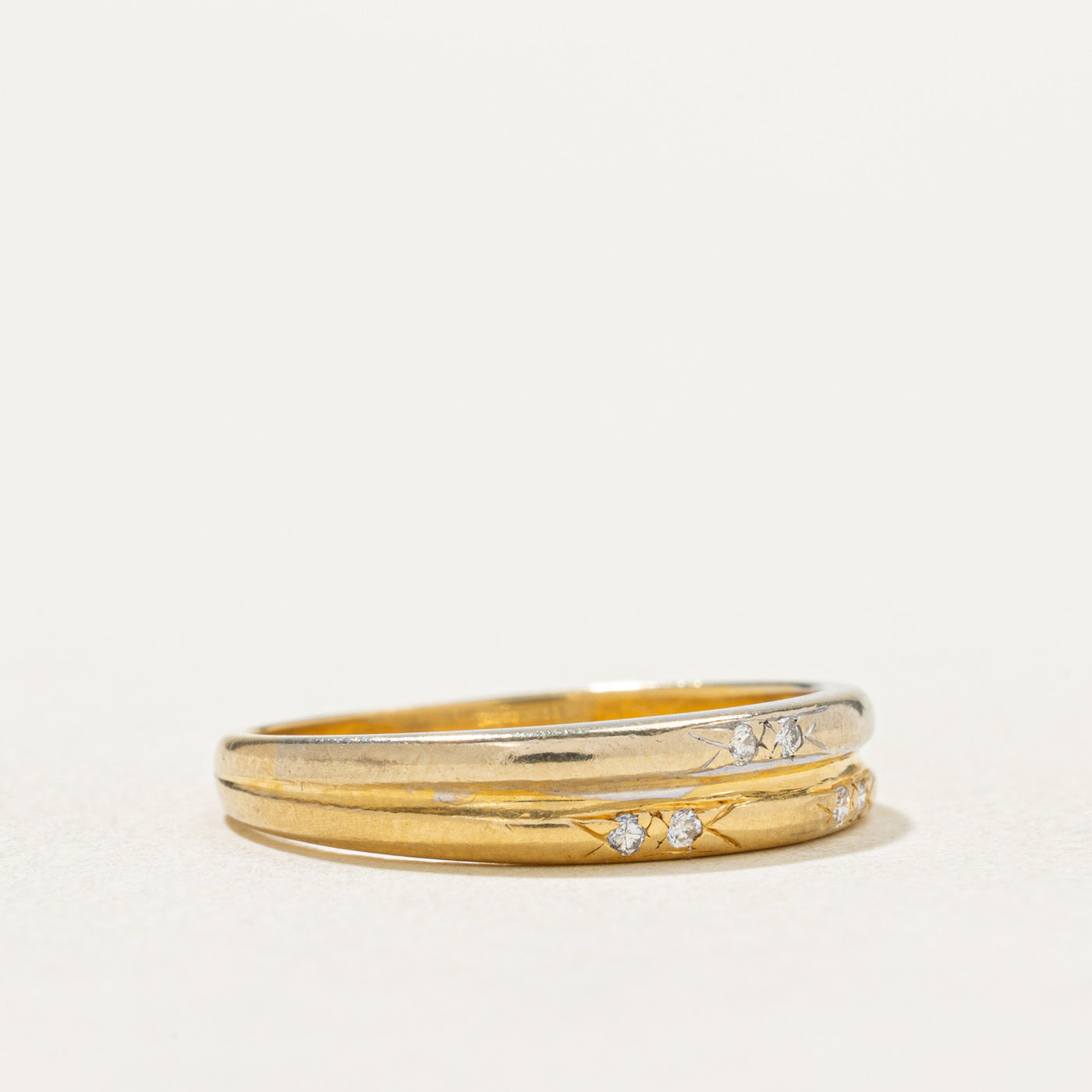 10K Two Tone Gold Diamond Stacked Band Ring - 0.03ctw Diamond Wedding Band - Size 6.25 - Perfect for Stacking, Anniversary & Everyday Wear