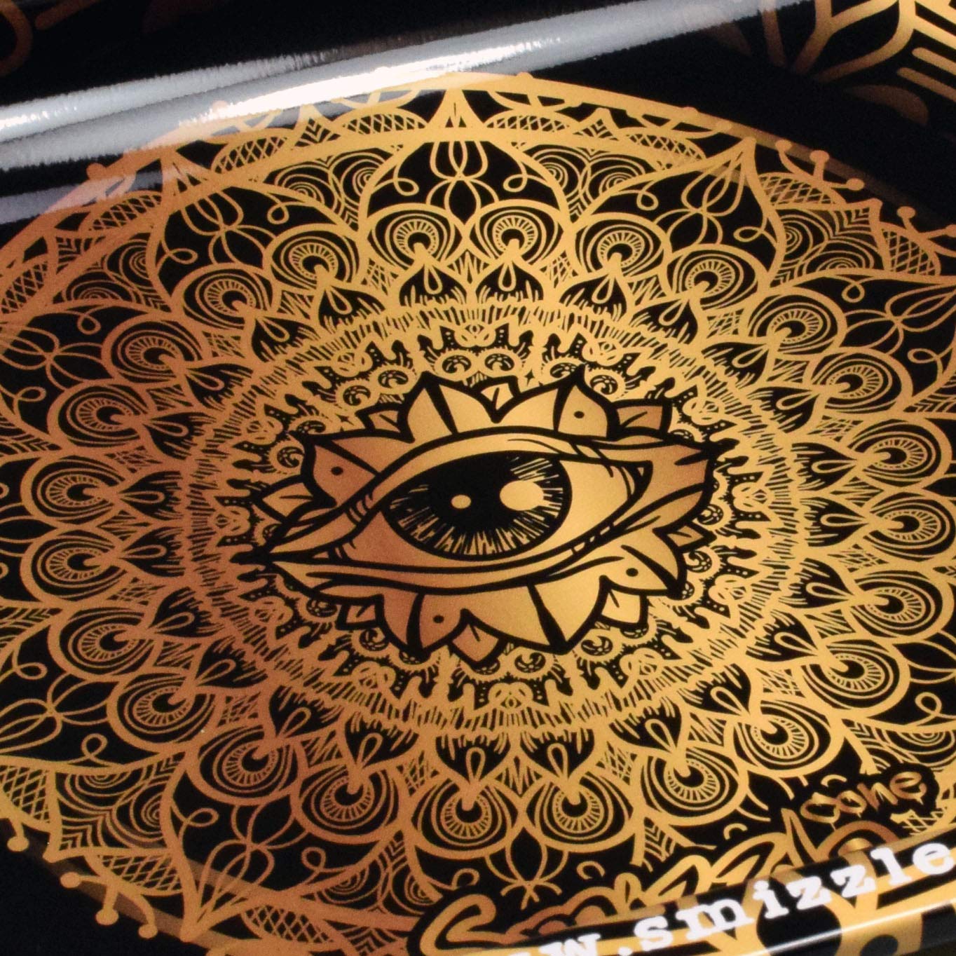 Smizzle Medium Rolling Tray with All Seeing Eye Design - 10.75 x 6.25 Inches Gold-Black/Gold - Perfect for Rolling Papers, Herbs & Smoking Accessories Organization