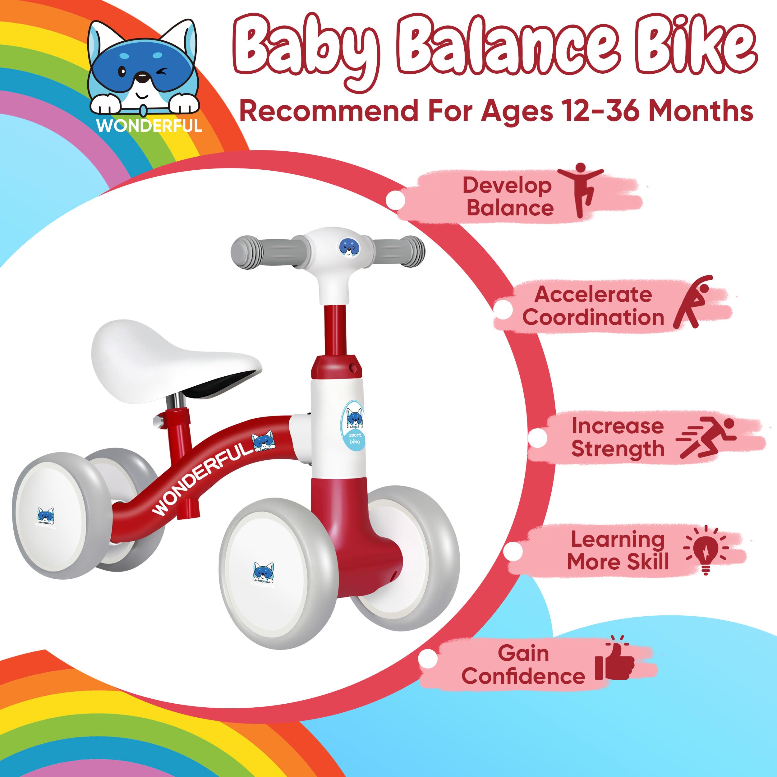 **Bakeling 4-Wheel Balance Bike for Toddlers 2+ Years Old - Kids Training Bike with Adjustable Seat - Perfect for Indoor & Outdoor Learning & Play**