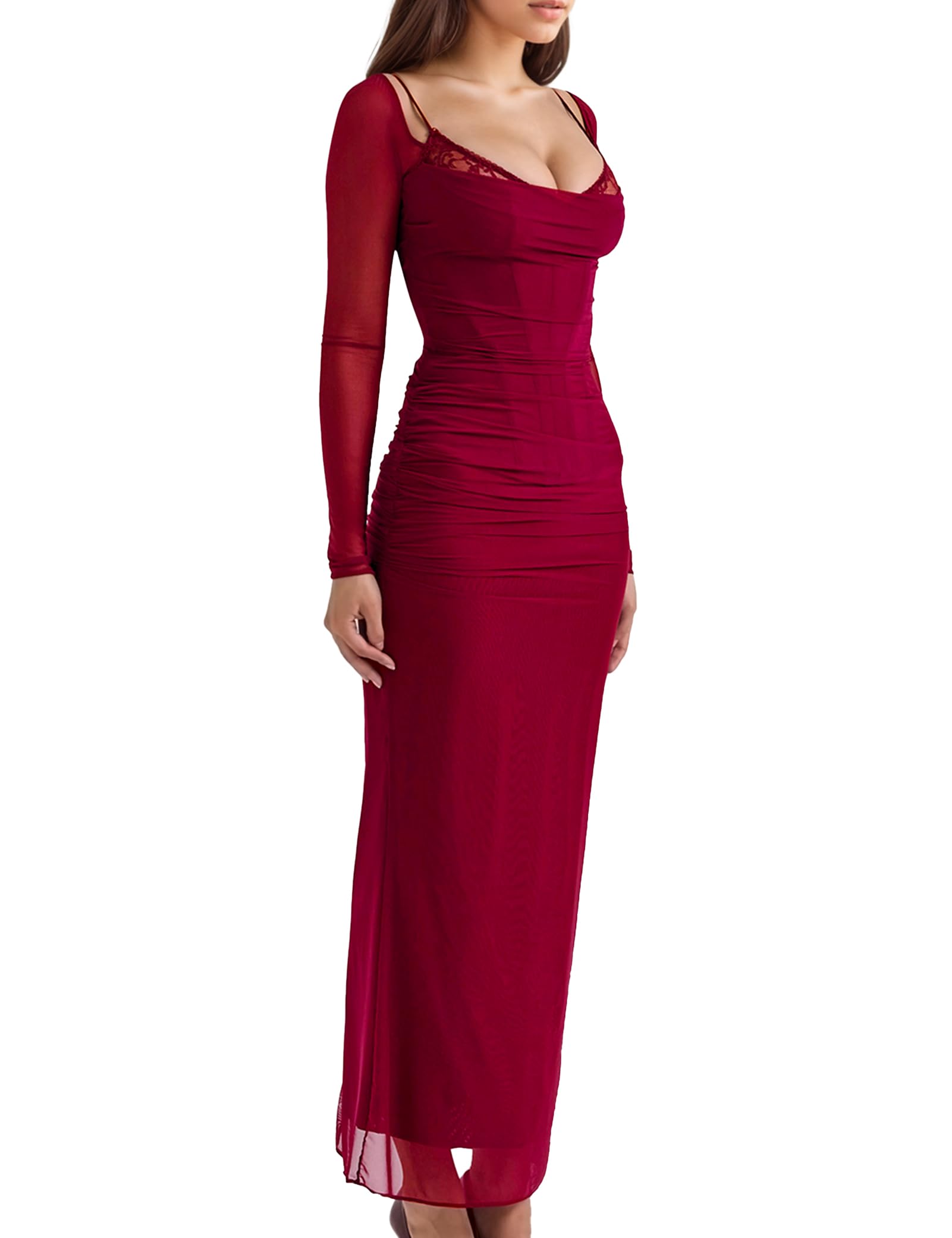 Sexy Backless Satin Maxi Dress for Women - Floral Print Long Sleeve Slim Fit Elegant Evening Gown - Perfect for Night Parties, Date Nights & Formal Events