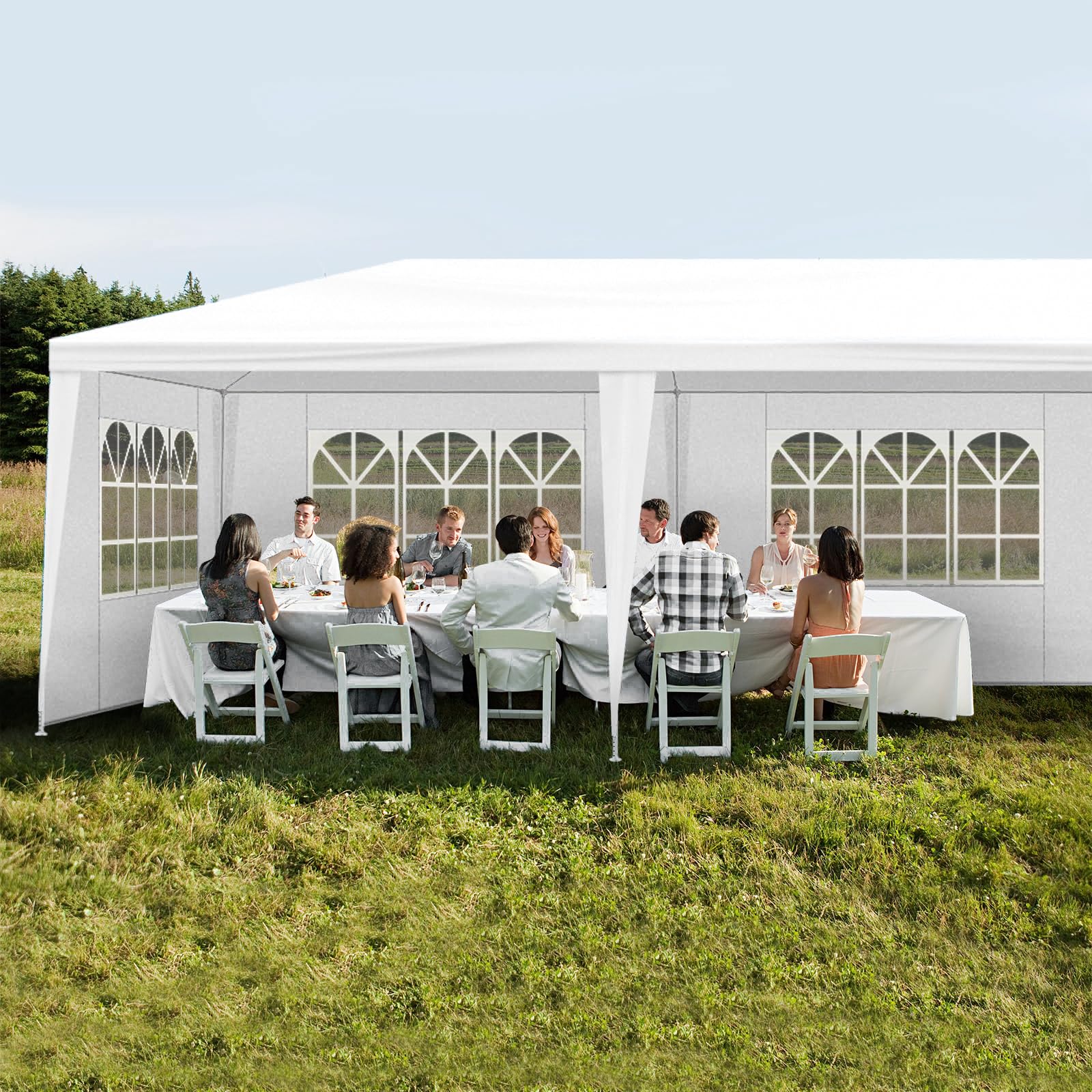 SEALAMB 10x30ft White Party Canopy Tent with 8 Removable Sidewalls - Large Outdoor Wedding Tent for Backyard Events, Birthday Parties, Garden Gatherings & Patio Shelter | Perfect for Outdoor Celebrations, Festivals & Temporary Shade Solutions