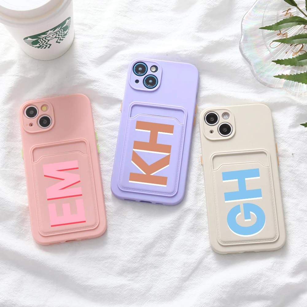 Custom 2D Personalized Protective Case for iPhone 13/14/15 Pro Max/12/11/X/XS/XR/XS Max - Initial Letter Design with Card Holder - Perfect for Daily Use, Travel & Gift Giving