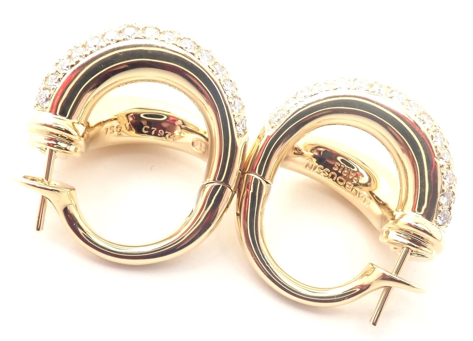 Authentic Mauboussin Paris 18K Yellow Gold Diamond Double Hoop Earrings for Women - Luxury French Jewelry for Parties, Weddings & Special Occasions