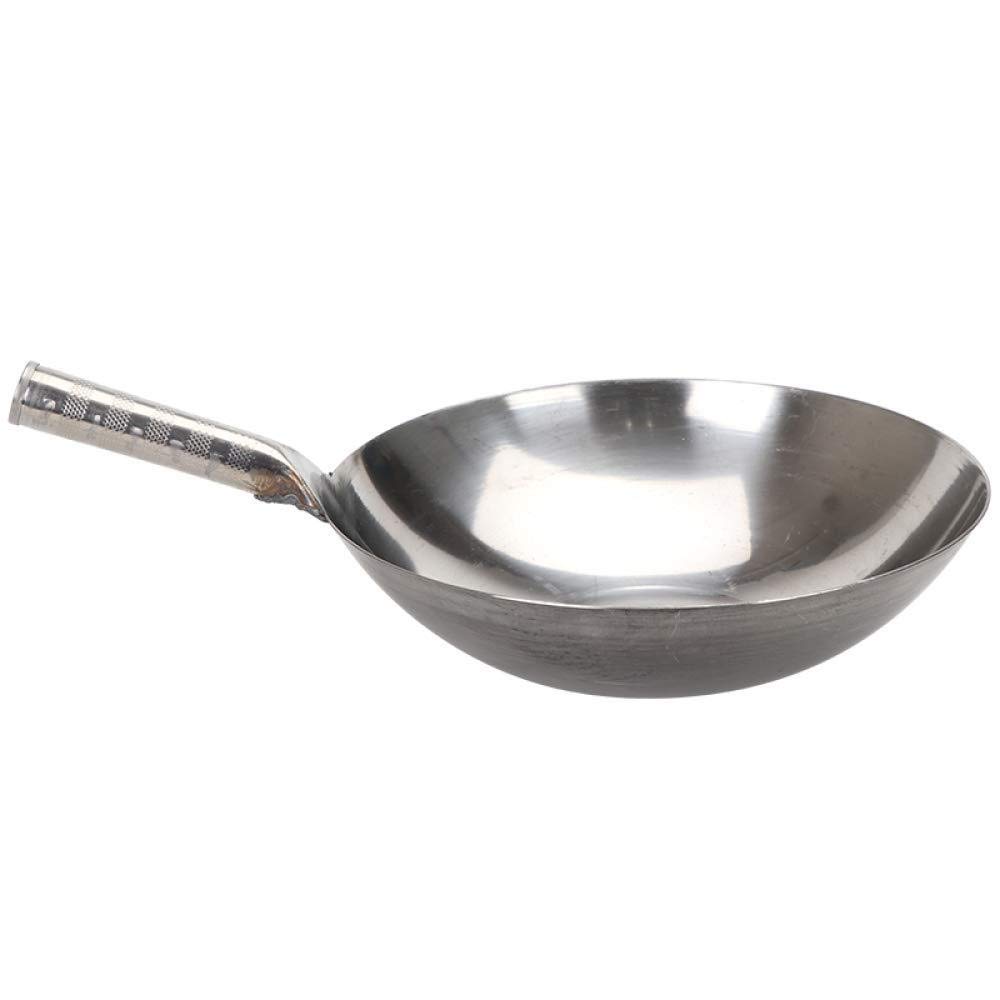 HUOQILIN 36cm Stainless Steel Wok - Thick Single Handle Round Bottom Commercial & Household Non-Stick Pan for Gas Stove - Perfect for Stir-Frying, Deep Frying & Asian Cooking