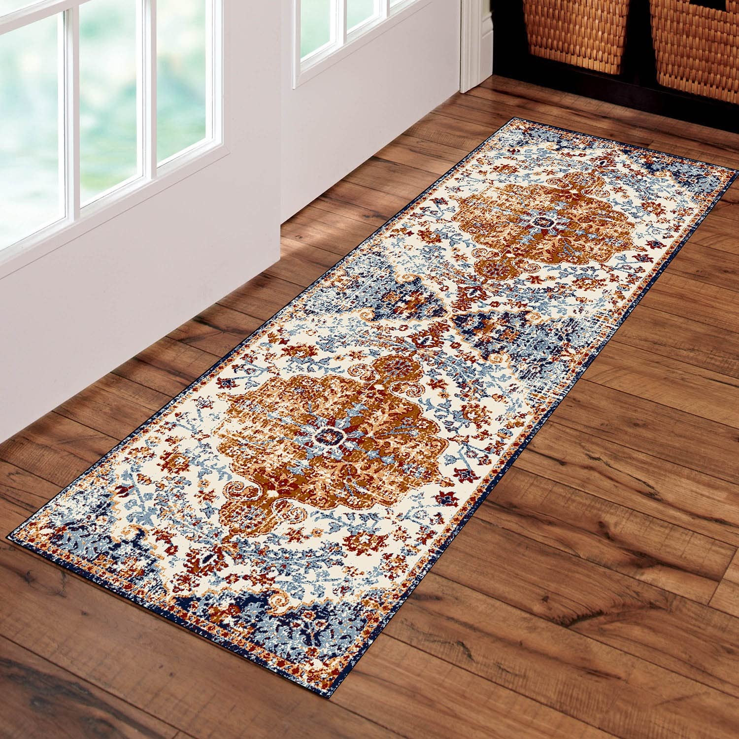 Non-Slip Washable Runner Rug 4'x13' - TPR Rubber Backing, Traditional Boho Design for Hallway, Laundry Room, Kitchen & Entryway | Durable & Customizable Floor Mat for High-Traffic Areas