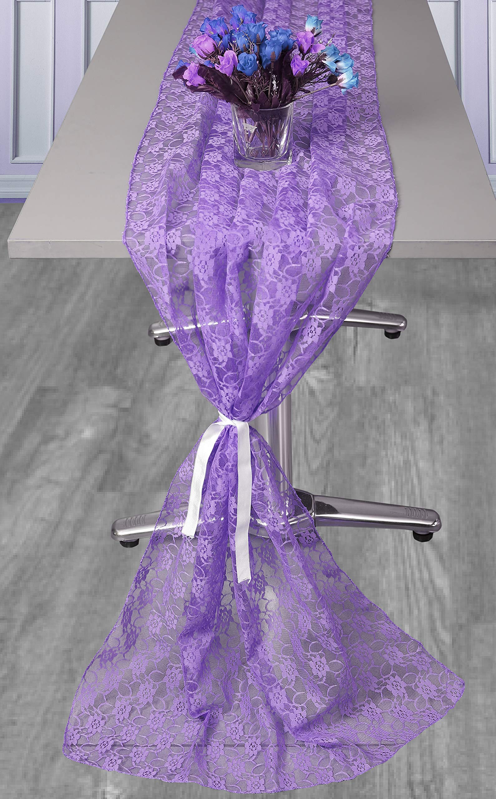 20 Pack MDS 27x120 Inches Long Sheer Lace Table Runners for Wedding Banquets, Birthday Parties & Engagements - Rustic Boho Decor for 10ft Tables - Perfect for Indoor/Outdoor Events, Bridal Showers & Anniversary Celebrations (Lavender)