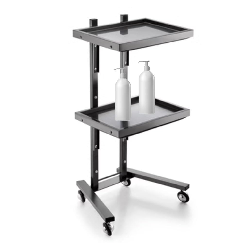 Professional Beauty Salon Trolley Cart - 2-Tier Rolling Station with Storage Tray for Instruments | Foldable & Mobile Salon Organizer for Hair, Nail, Spa Tools (Black, 40x37x87cm) | Perfect for Salon, Spa, Home Beauty Setup & Professional Makeup Stations