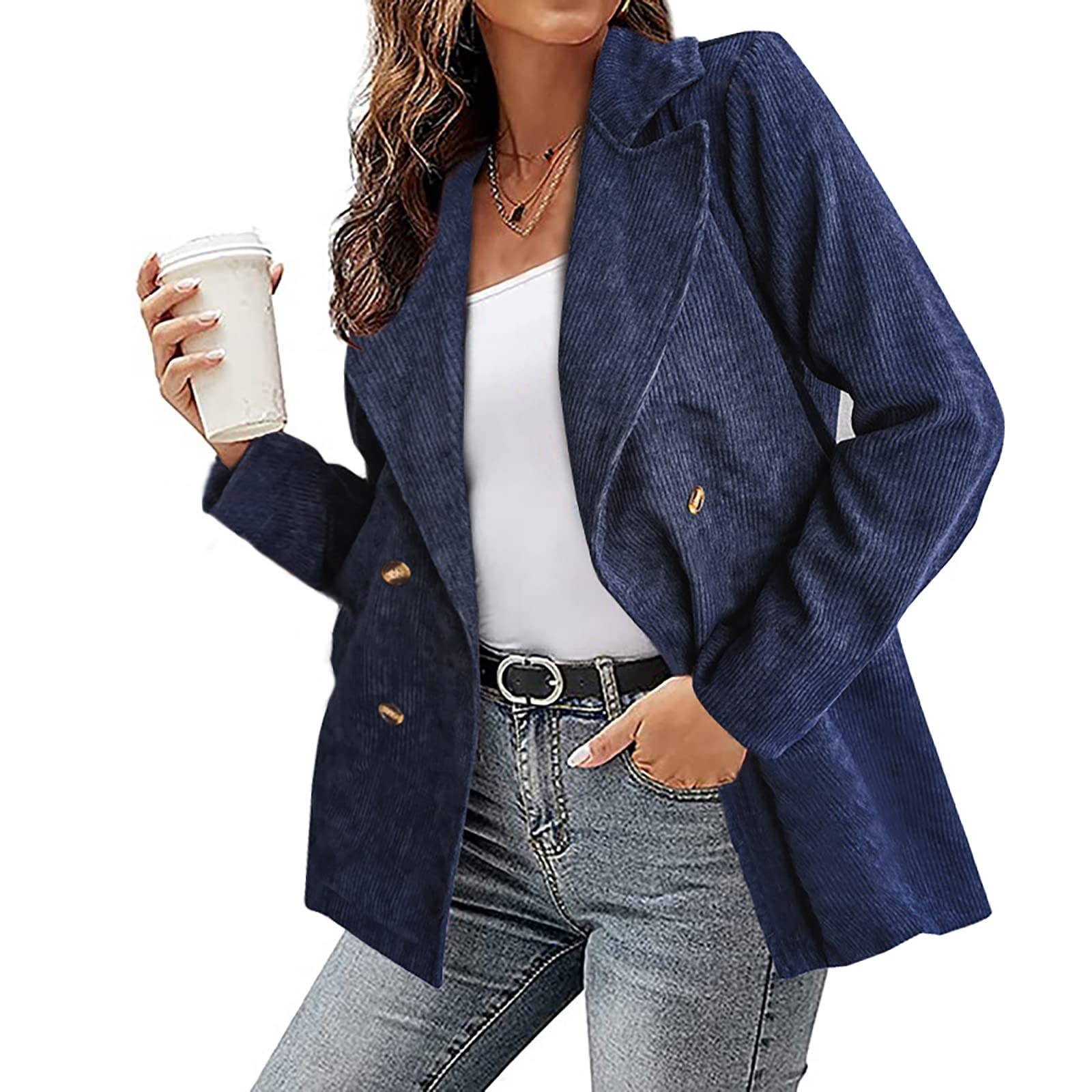 Suleux Women's Navy Blue Distressed Denim Jacket - Casual Fall Outerwear, Scrub Jacket & Ski Jacket for Women | Perfect for Work, Outdoor Activities & Street Style Fashion