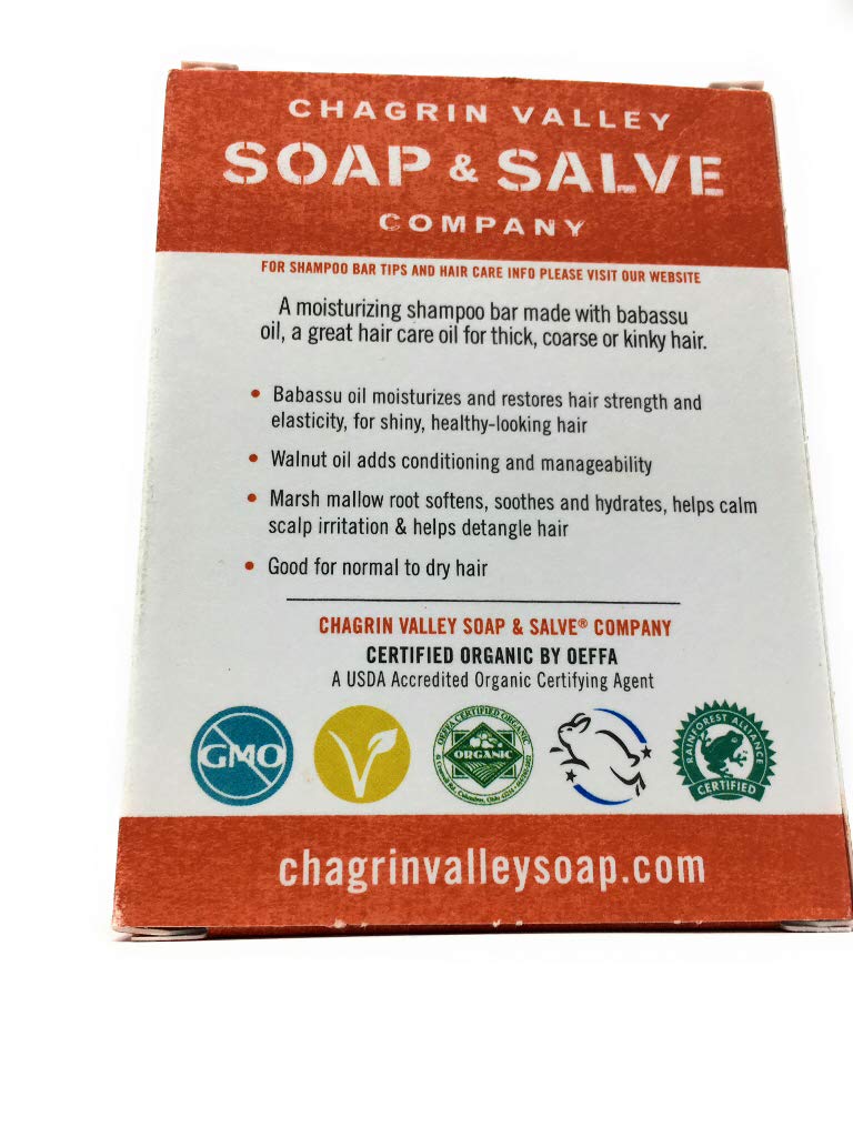 Organic Natural Shampoo Bar by Chagrin Valley Soap & Salve - Babassu & Marsh Mallow for All Hair Types | Vegan, Sulfate-Free & Eco-Friendly | Perfect for Travel, Camping & Zero-Waste Lifestyle (1 Bar)