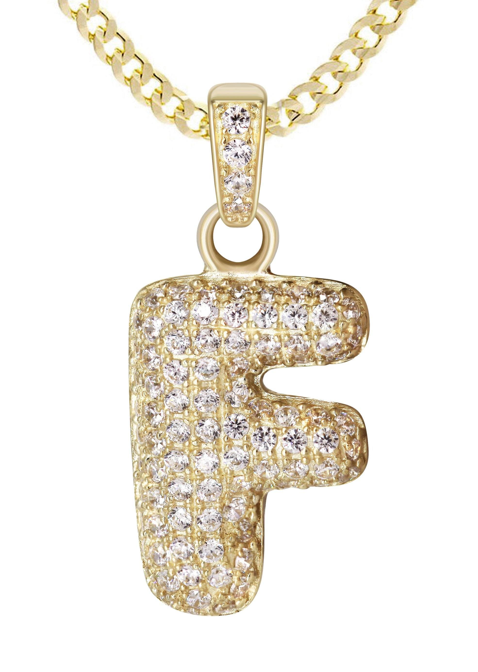 10K Yellow Gold Bubble Letter F CZ Necklace for Women - 4.1 Grams | Elegant Cubic Zirconia Initial Pendant for Birthday, Anniversary & Valentine's Day Gifts
