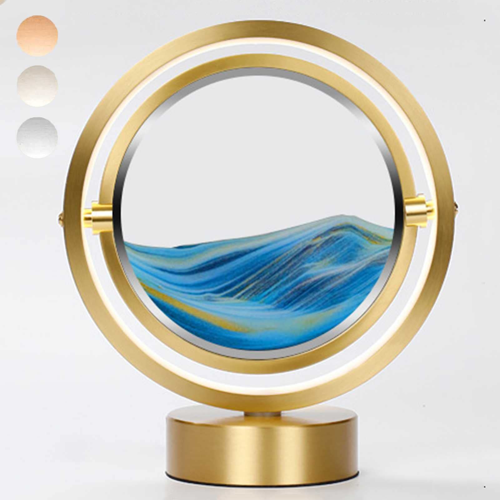 WENCY 3D Deep Sea Moving Sand Art Picture - Round Glass LED Sandscapes in Motion with 3 Color Lights for Adults & Kids - Large Desktop Art Toy for Home Decor, Office, Party Gift - Perfect for Relaxation, Stress Relief & Meditation