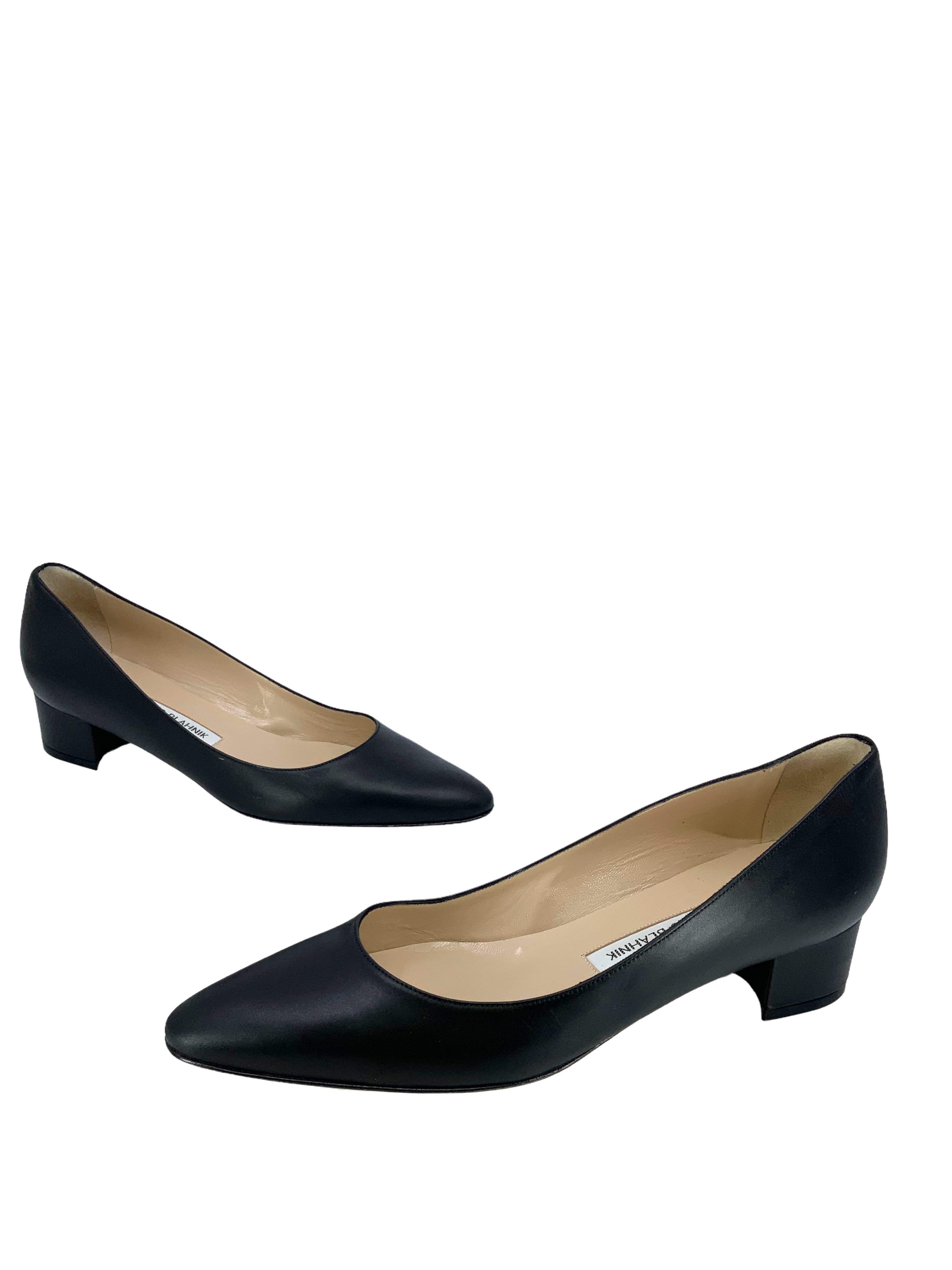 Manolo Blahnik Listony Leather Low Heel Pumps Women's Size 8.5 US | Comfortable Dress Shoes for Work, Party & Wedding Occasions