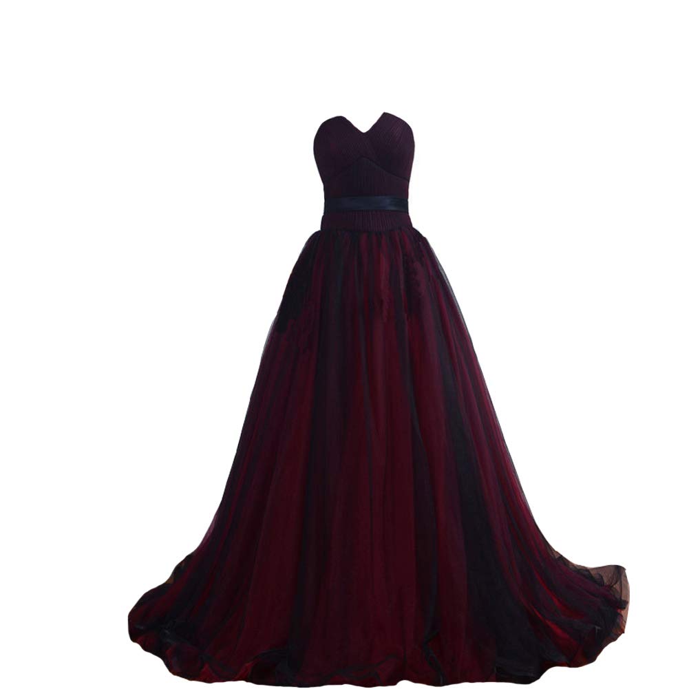Kivary® Gothic Black Tulle Long Sash Sweetheart Corset Formal Prom Evening Dresses for Women | Elegant Ball Gown for Homecoming, Wedding, Party & Special Occasions