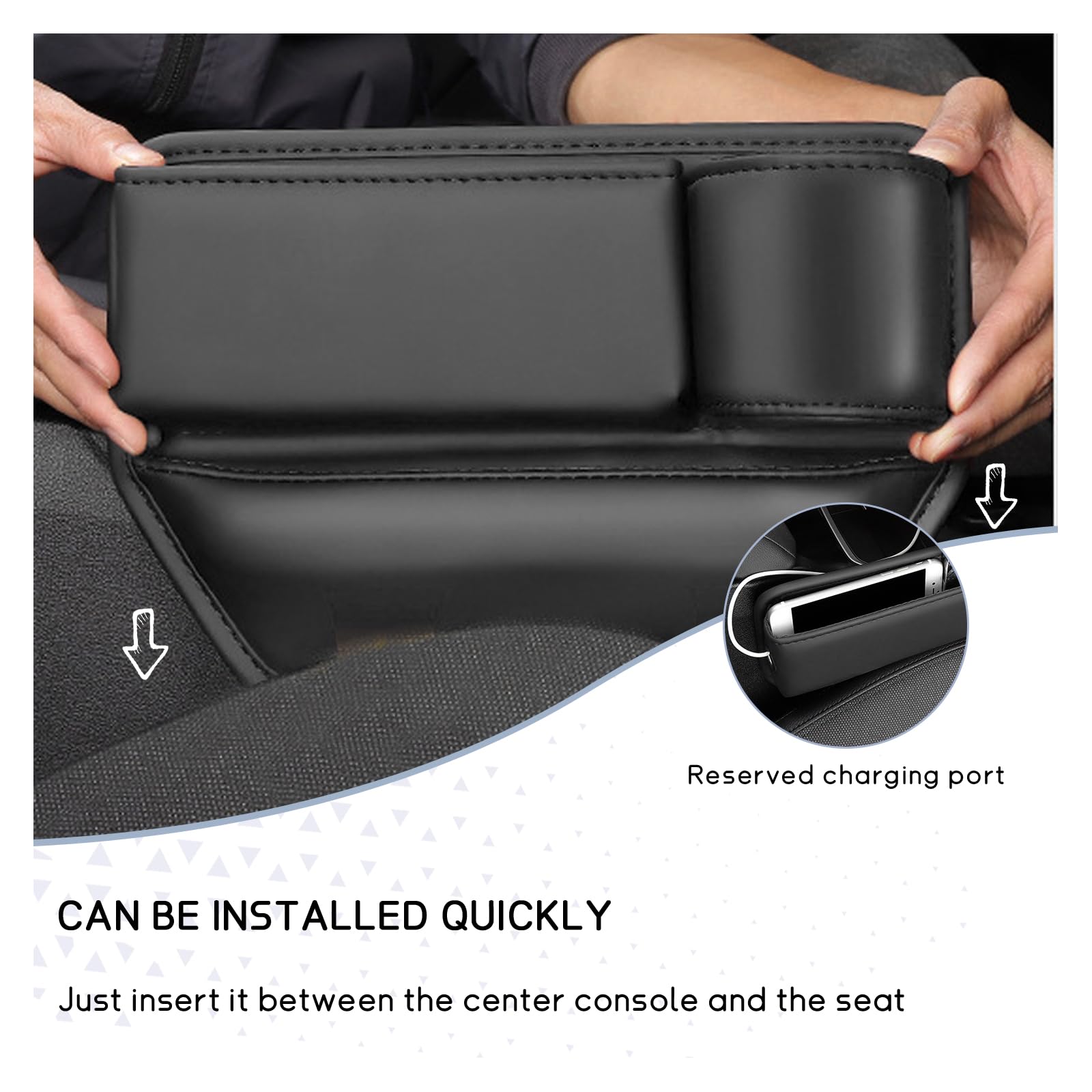 Premium Leather Car Seat Gap Filler - Adjustable Front Seat Storage Organizer for Phones, Glasses, Keys & Cards | Universal Vehicle Accessories for Most Cars (Black) | Perfect for Road Trips & Daily Commutes