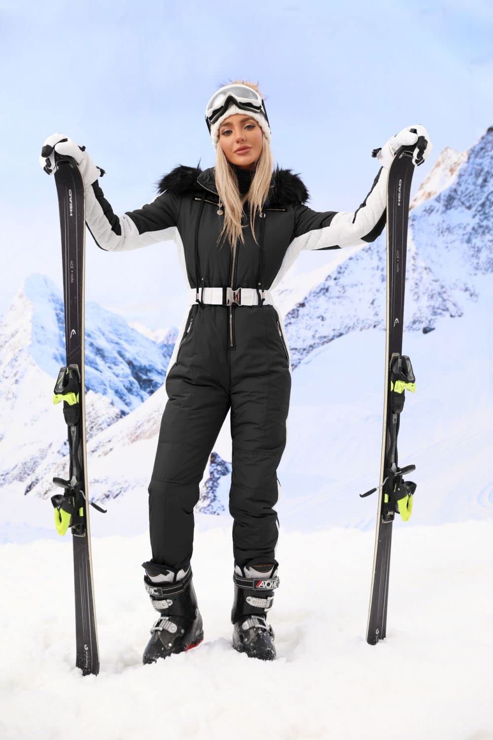 Zwurew Women's Winter Onesies Ski Suit - Waterproof Snowsuit with Fur Collar for Outdoor Sports & Skiing | Perfect for Snowboarding, Winter Hiking & Cold Weather Adventures