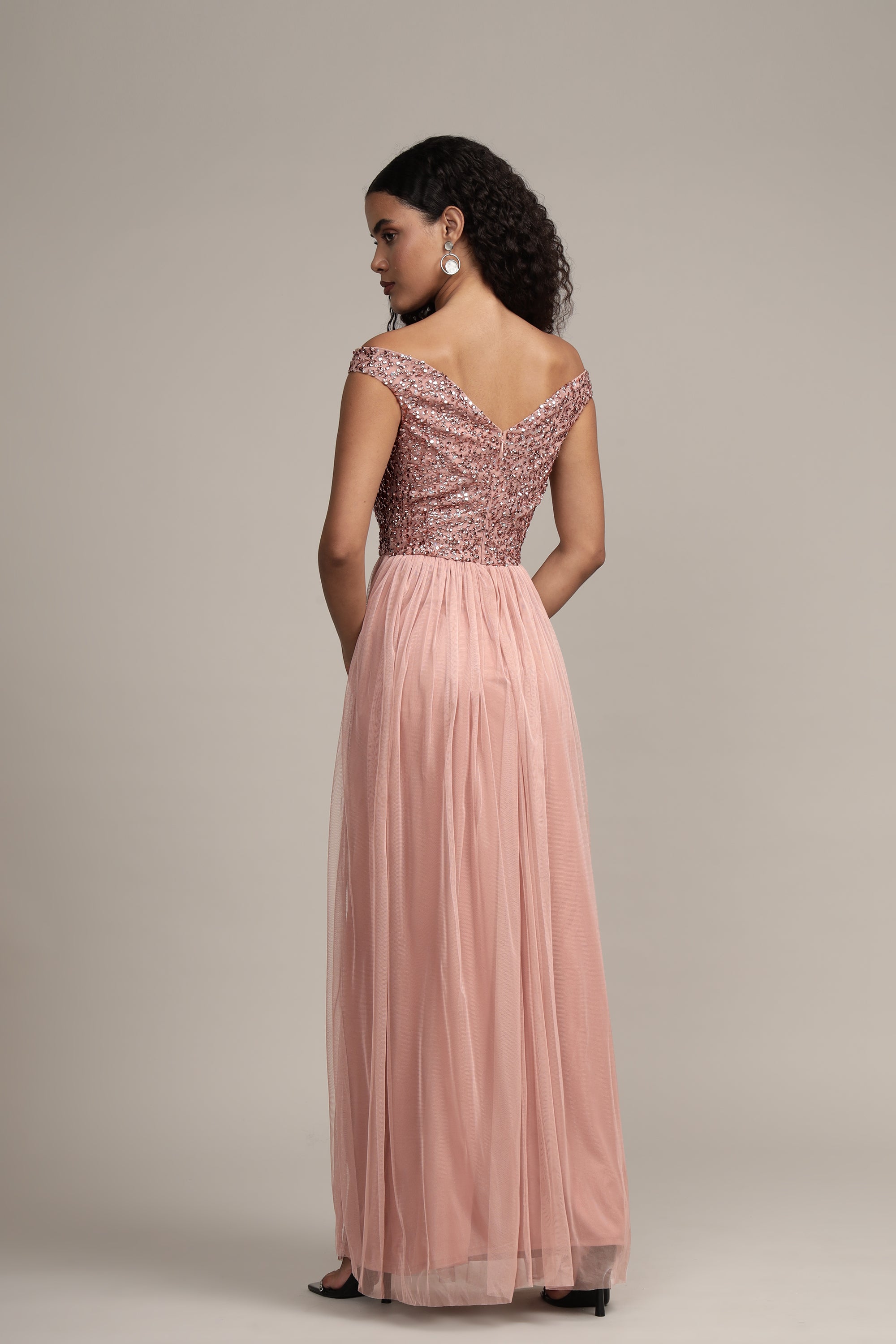 Nina Taupe Embellished Bridesmaid Maxi Dress - Elegant Formal Gown for Weddings, Prom & Special Occasions
