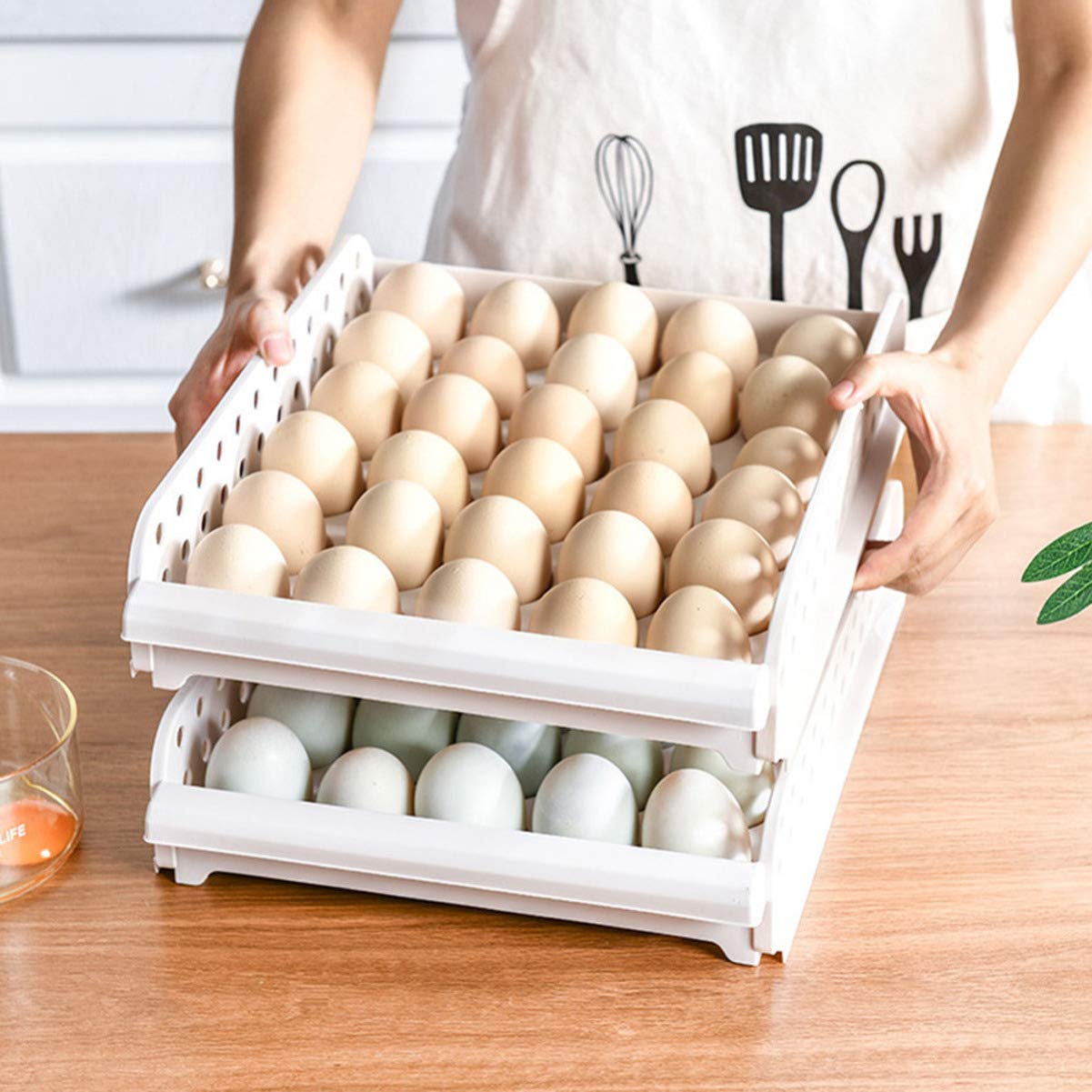 Stackable Plastic Egg Tray with Lid - 30 Egg Container for Refrigerator Storage | Fridge Organizer Bin for Eggs, Perfect for Kitchen, Home & Restaurant Use