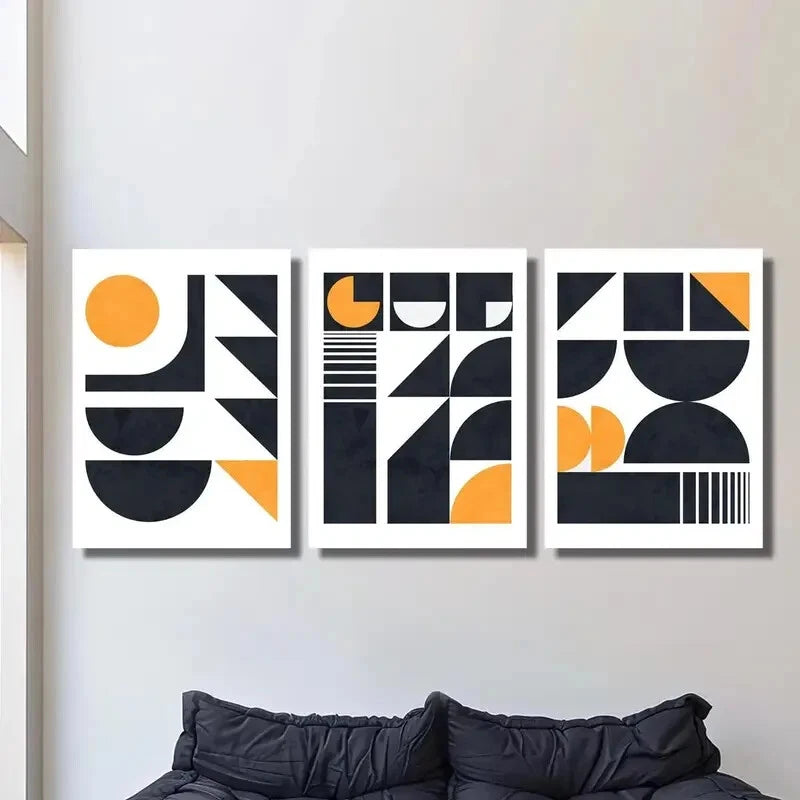 3-Piece Abstract Black Gold Geometric Metal Wall Art - Ready to Hang Modern Home Decor for Living Room, Bedroom & Office