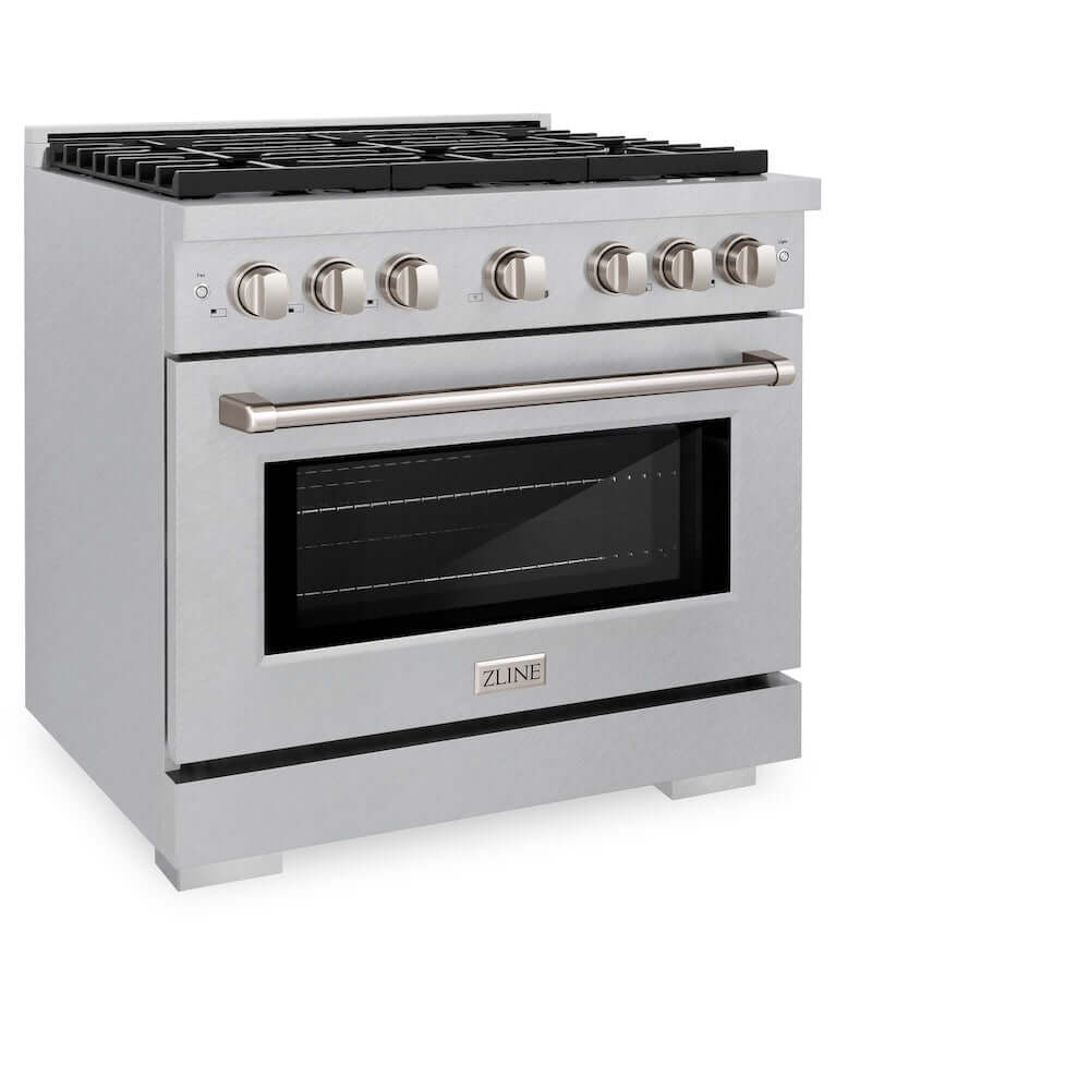 ZLINE 36 Inch 5.2 Cu. Ft. Paramount Gas Range with Convection Gas Oven - Satin Stainless Steel with 6 Brass Burners (SGRS BR 36) | Professional Kitchen Appliance for Home Chefs & Cooking Enthusiasts