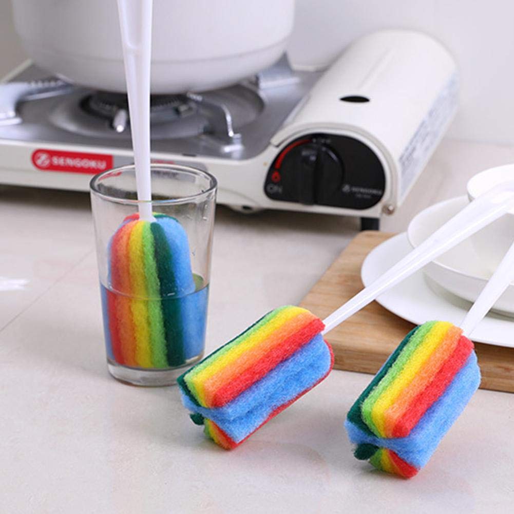 Weeeee Cleaning Scrub Sponge Brush with Handle - Colorful Dishwashing Brush for Coffee Mugs, Wine Glasses, Pots & Bottles | Perfect for Kitchen, Bar & Home Cleaning