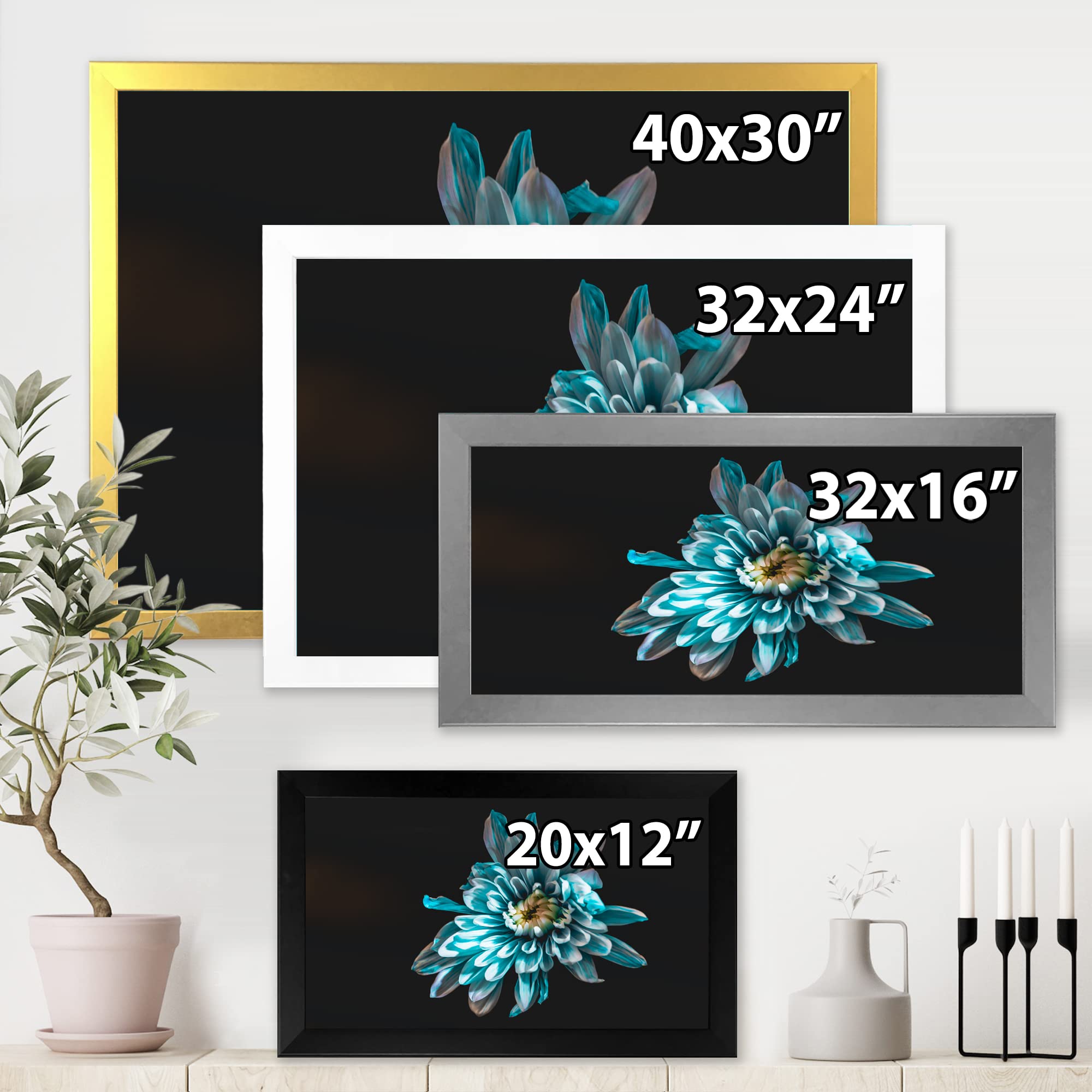 DesignQ Blue and White Floral Traditional Framed Wall Art - Elegant Home Decor for Living Room, Bedroom & Office