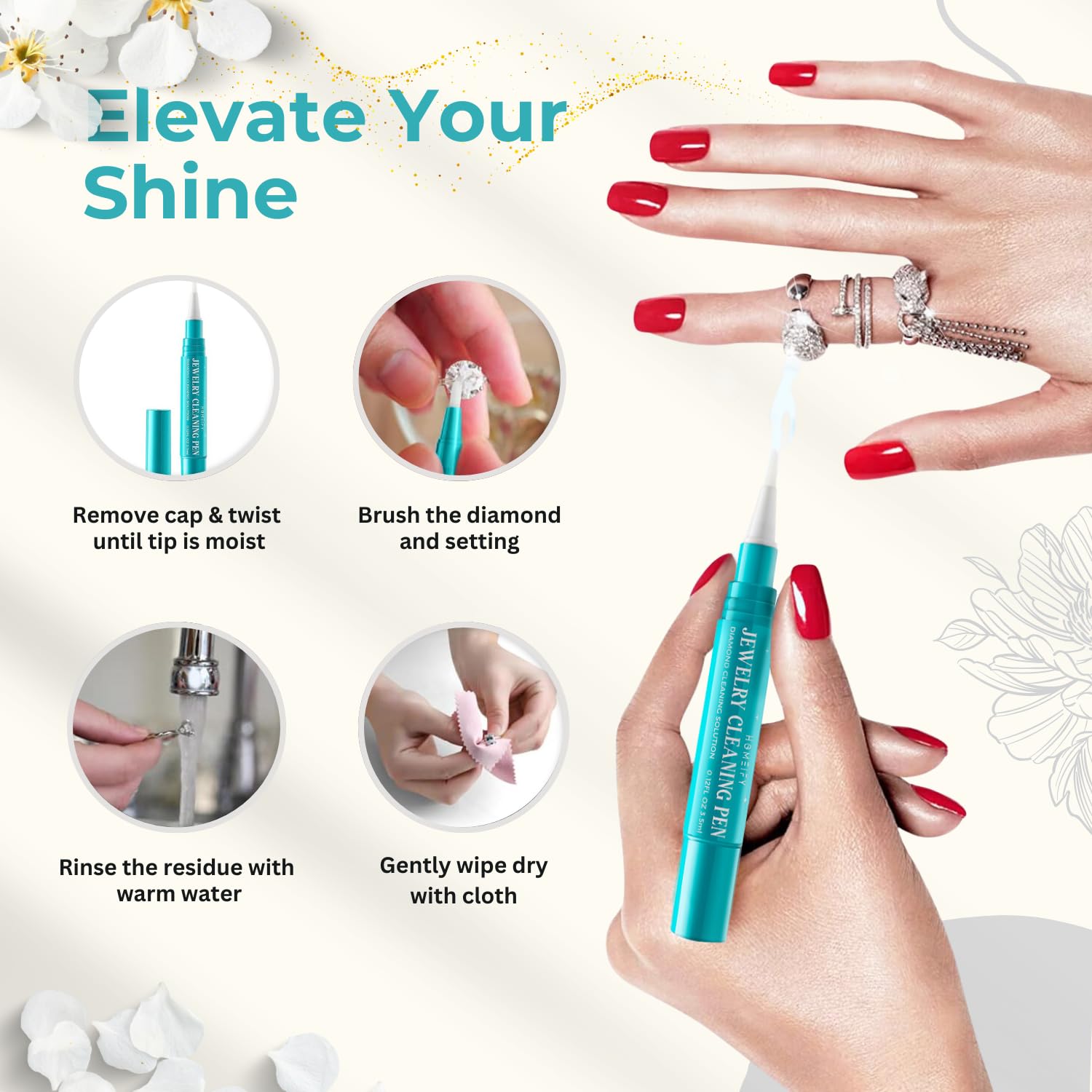 Homeify 2 Pack Jewelry Cleaning Pen - Portable Diamond & Ring Cleaner with Non-Toxic Solution for Sparkling Necklaces, Earrings & Watches - Perfect for Travel, Home & Gift Use