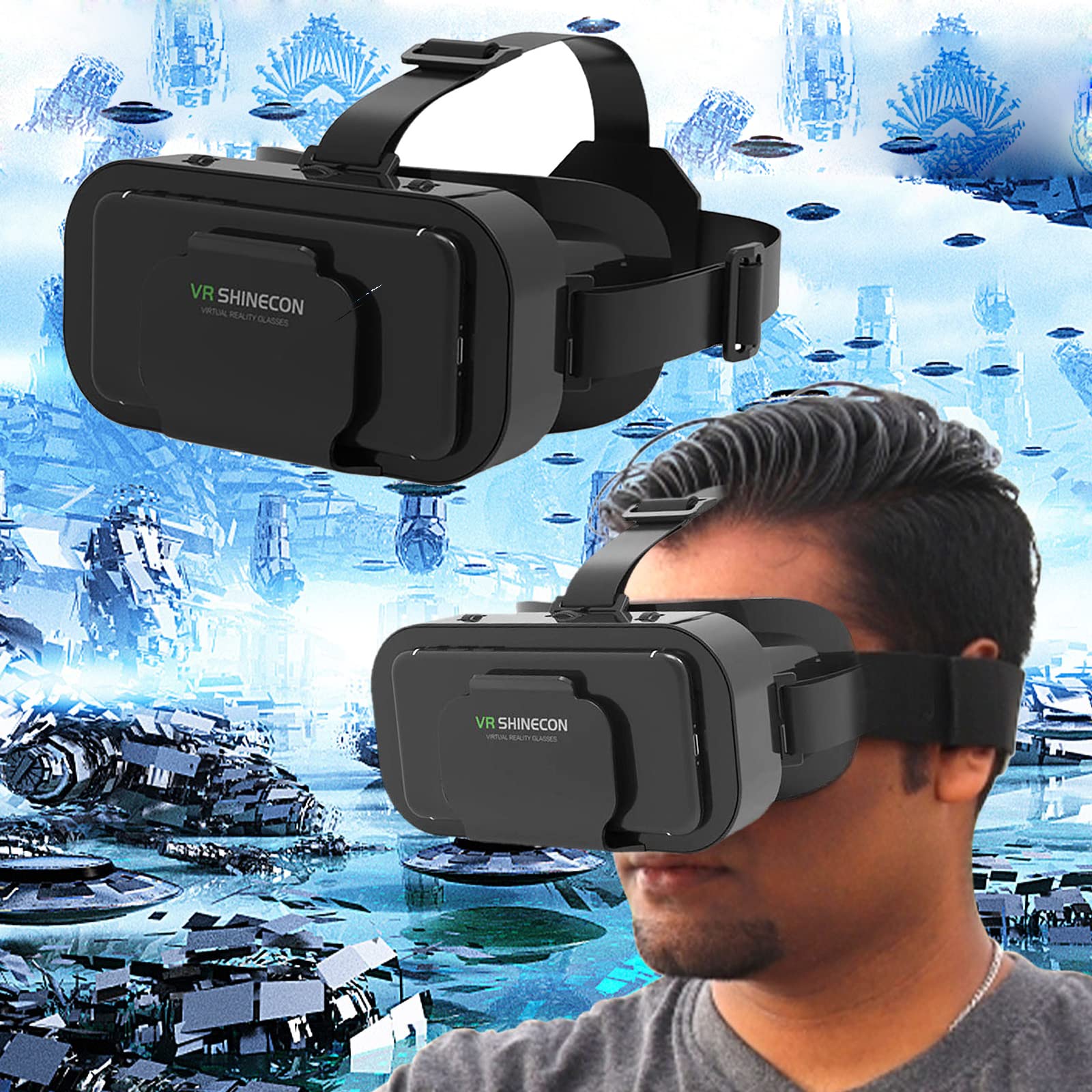 2022 Upgraded Portable VR Headset - 3D Virtual Reality Glasses for Smartphones (4.0-7.0 Inch) | Binocular Video Game & Movie Viewer | Perfect for Gaming, Home Theater & Immersive Entertainment (1PC)
