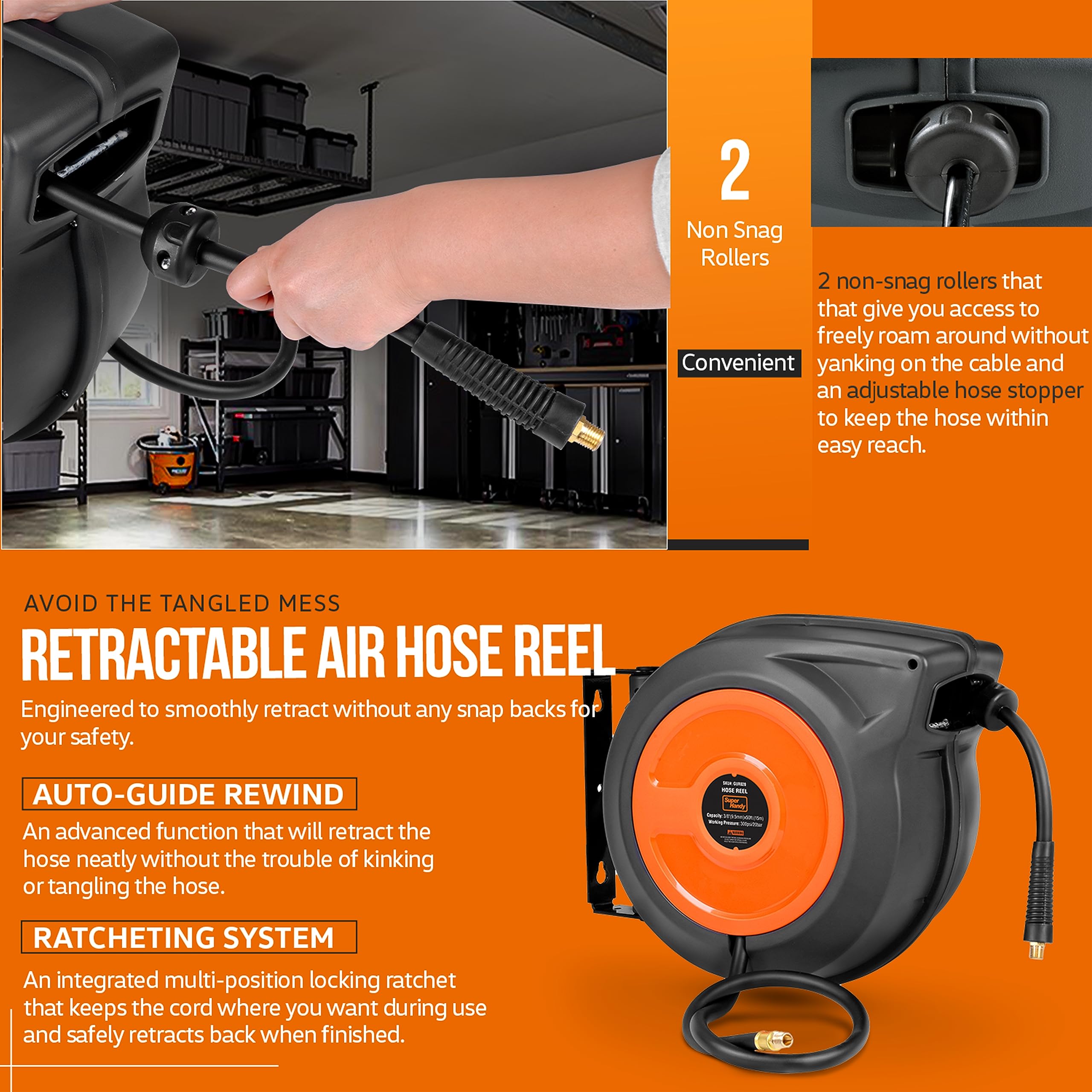 SuperHandy Retractable Air Hose Reel 3/8
