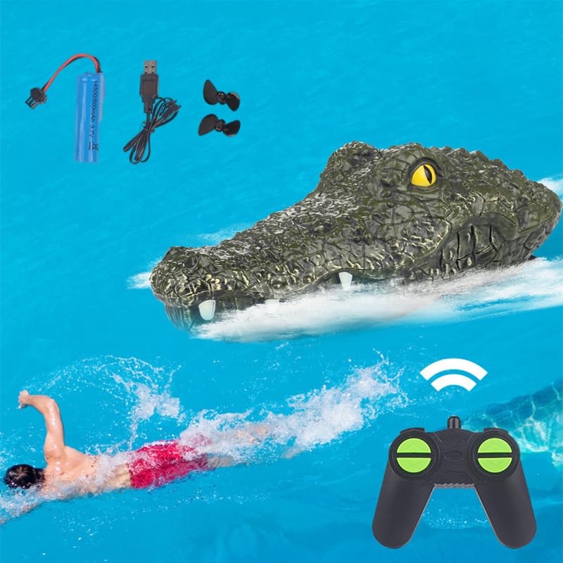 2.4GHz Remote Control Alligator Head Boat Toy - Realistic Swimming Alligator Prank Gadget for Pool, Lake & Parties - Fun Water Toy for Kids & Adults (1PC) - Perfect for Halloween Pranks, Pool Parties & Outdoor Water Play