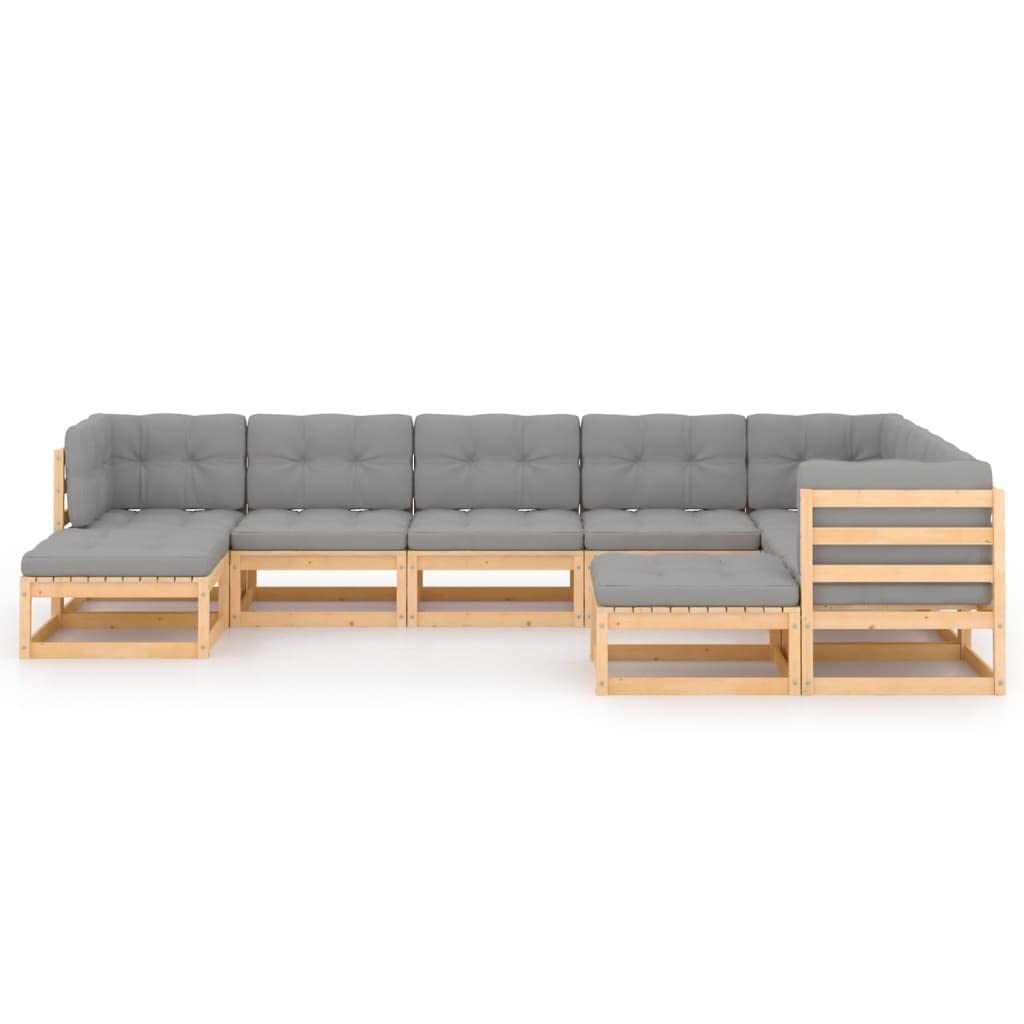 vidaXL 9-Piece Solid Pinewood Patio Lounge Set with Gray Cushions - Durable Outdoor Furniture for Garden, Poolside & Backyard - Perfect for Relaxing, Napping & Social Gatherings