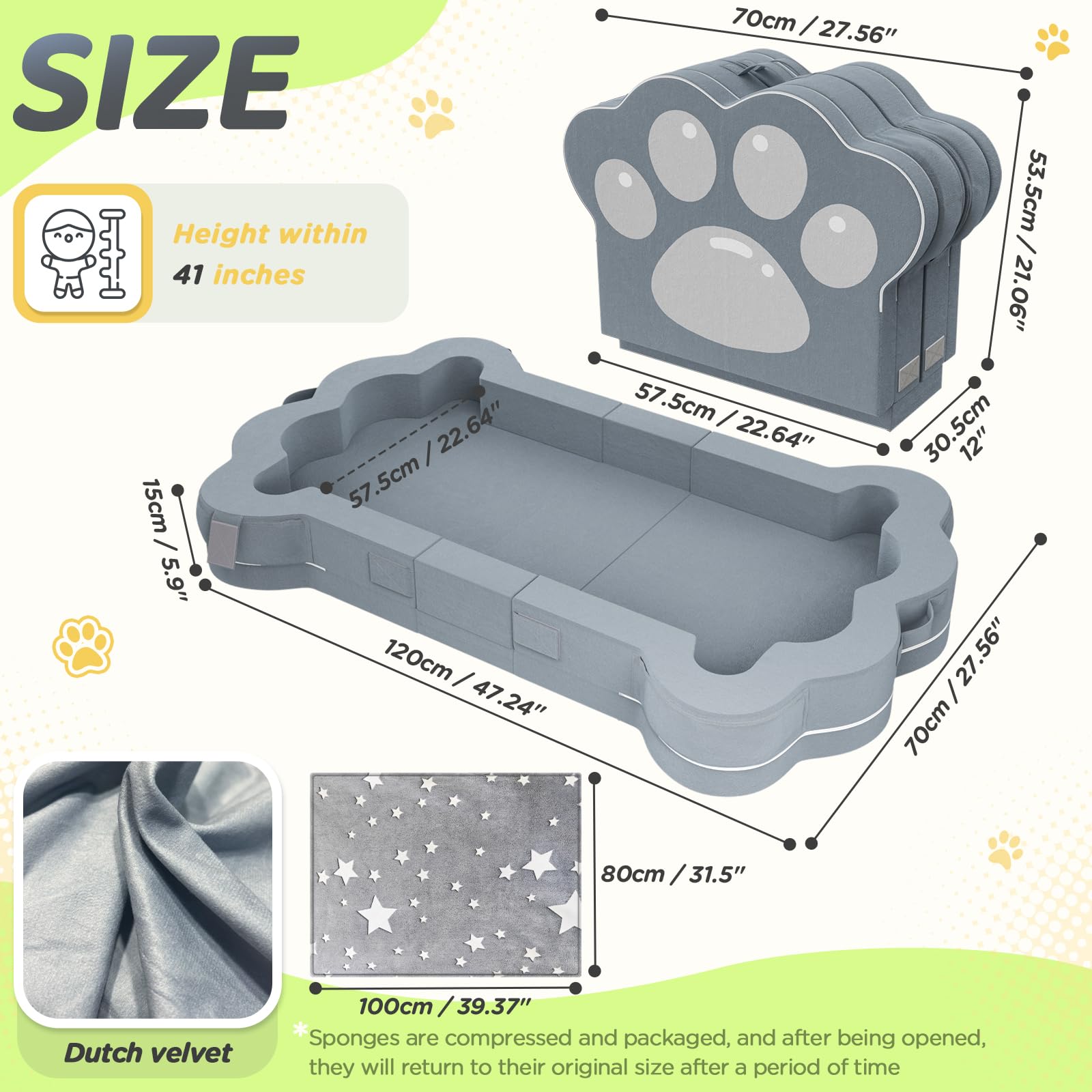 YHUAIMANG Portable Toddler Bed - Foldable Travel Floor Bed for Kids 1-3 Years Old | Soft, Safe & Washable Baby Bed | Perfect for Home, Travel & Daycare Use