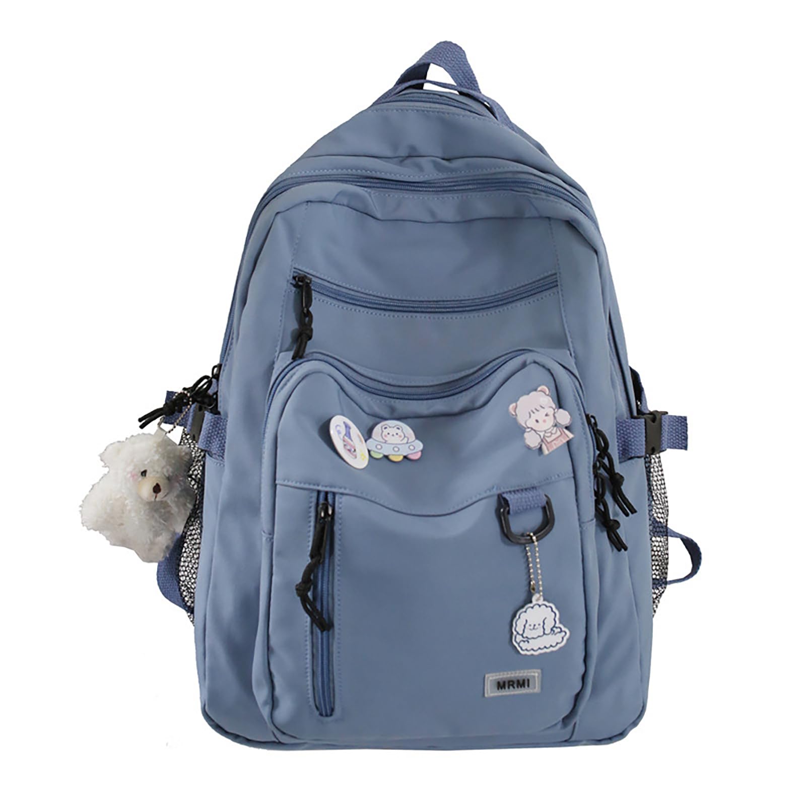 Cute Kawaii Backpack for Girls with Plush Pendant & Pin Accessories - Aesthetic School Bag for Teens (Blue) | Perfect for School, Travel & Everyday Use