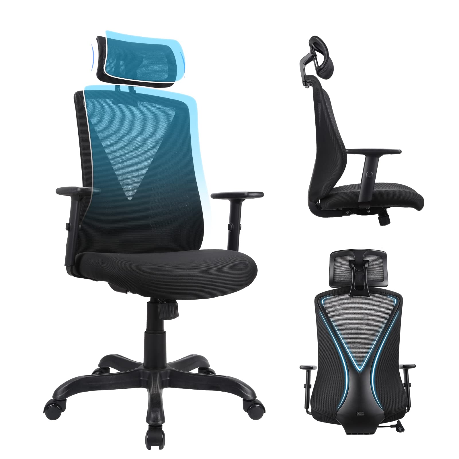 Ergonomic Mesh Office Chair with Adjustable Height, Lumbar Support & Armrests - High Back Executive Swivel Task Chair for Home Office, Gaming, and Workspace Comfort (Black)