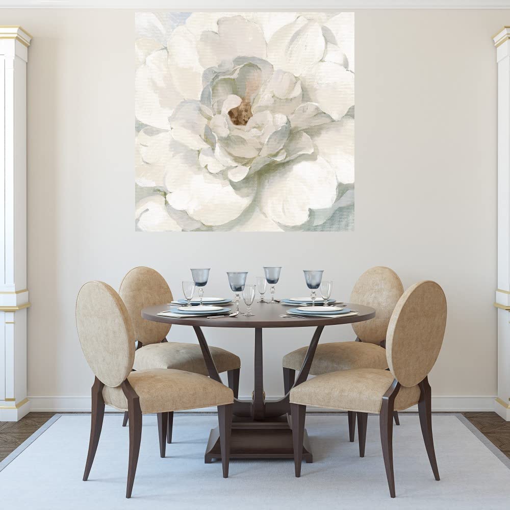 48x48in Botanical Canvas Wall Art - Neutral Peony Painting by Danhui Nai | Elegant Bathroom Decor & Bedroom Plant Wall Art | Perfect for Spa-Like Bathrooms, Cozy Bedrooms & Home Office Decor