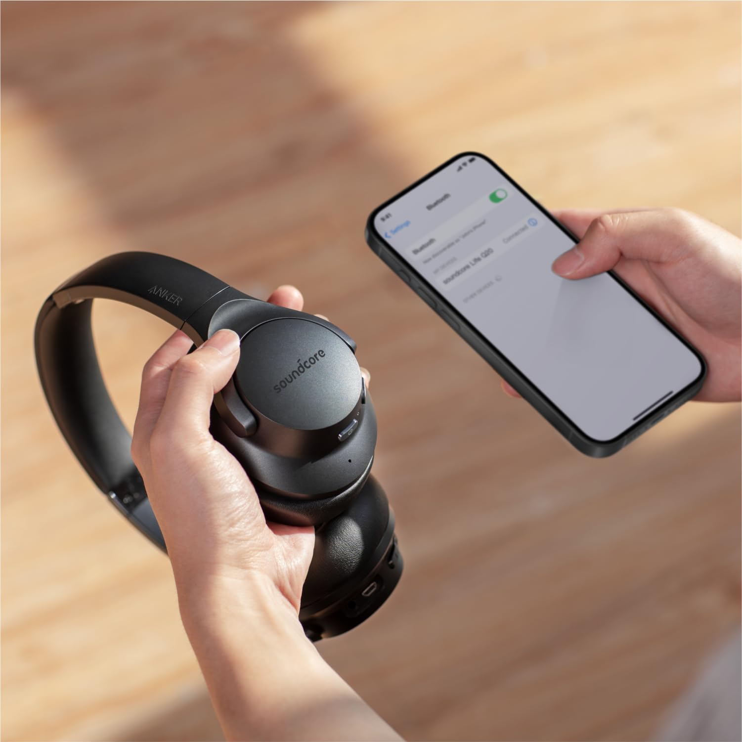 Soundcore Anker Life Q20 Hybrid Active Noise Cancelling Wireless Bluetooth Headphones - 60H Playtime, Hi-Res Audio, Deep Bass, Memory Foam Ear Cups for Travel & Commuting (Black & Blue) - Perfect for Airplanes, Office Work & Music Lovers