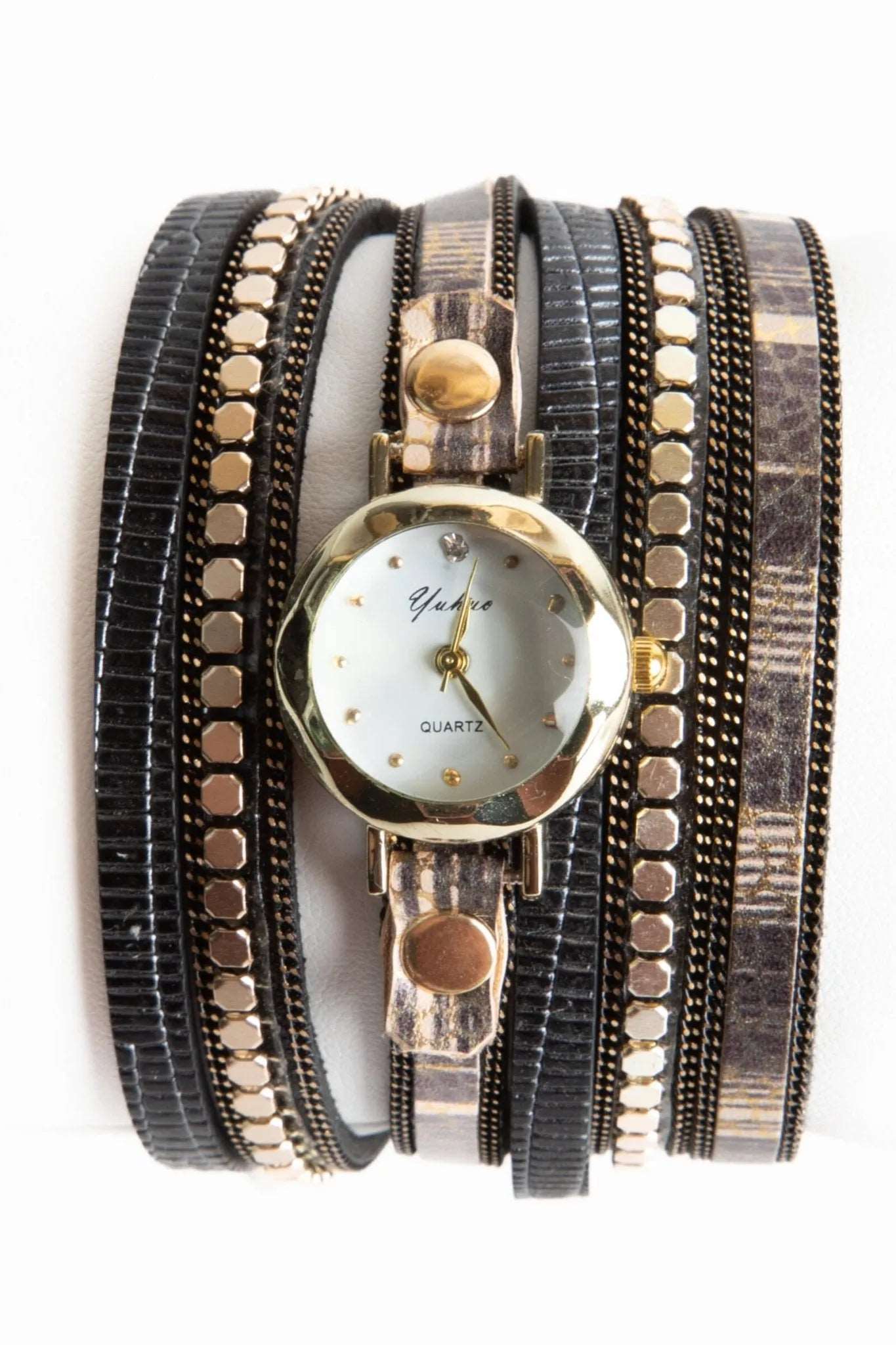 Vegan Leather Embellished Wrap Bracelet Watch for Women - Stylish Adjustable Wristwatch with Rhinestones - Perfect for Casual Wear, Office & Special Occasions