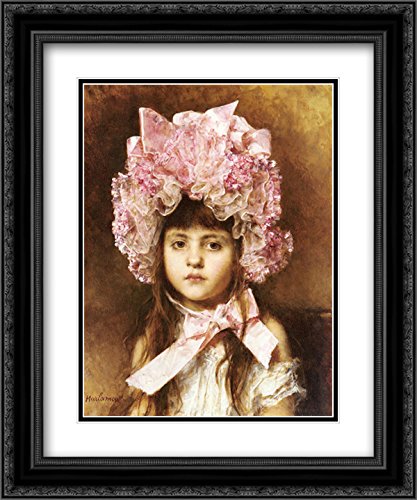 Alexei Alexeivich Harlamoff Museum Art Print - 20x24 Pink Bonnet with Black Ornate Frame & Double Matting - Perfect for Living Room, Bedroom, or Office Wall Decor