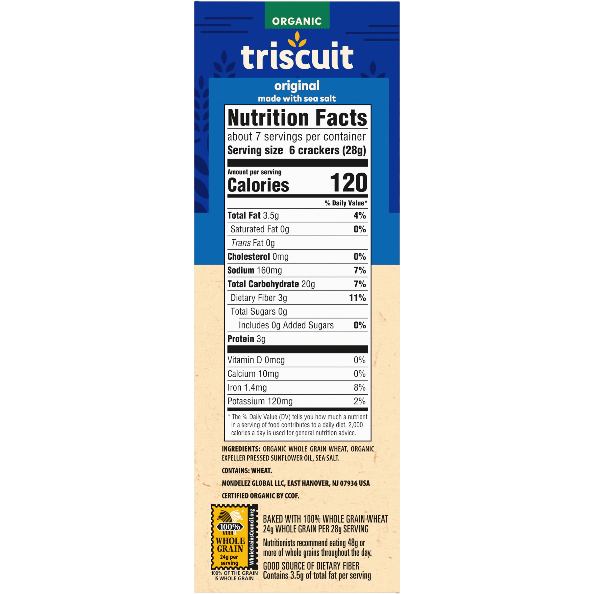 Organic Whole Grain Wheat Crackers | Triscuit Original | Vegan & Gluten-Free Snacks | Healthy Lunch Box & On-The-Go Snacking | 7 oz Pack