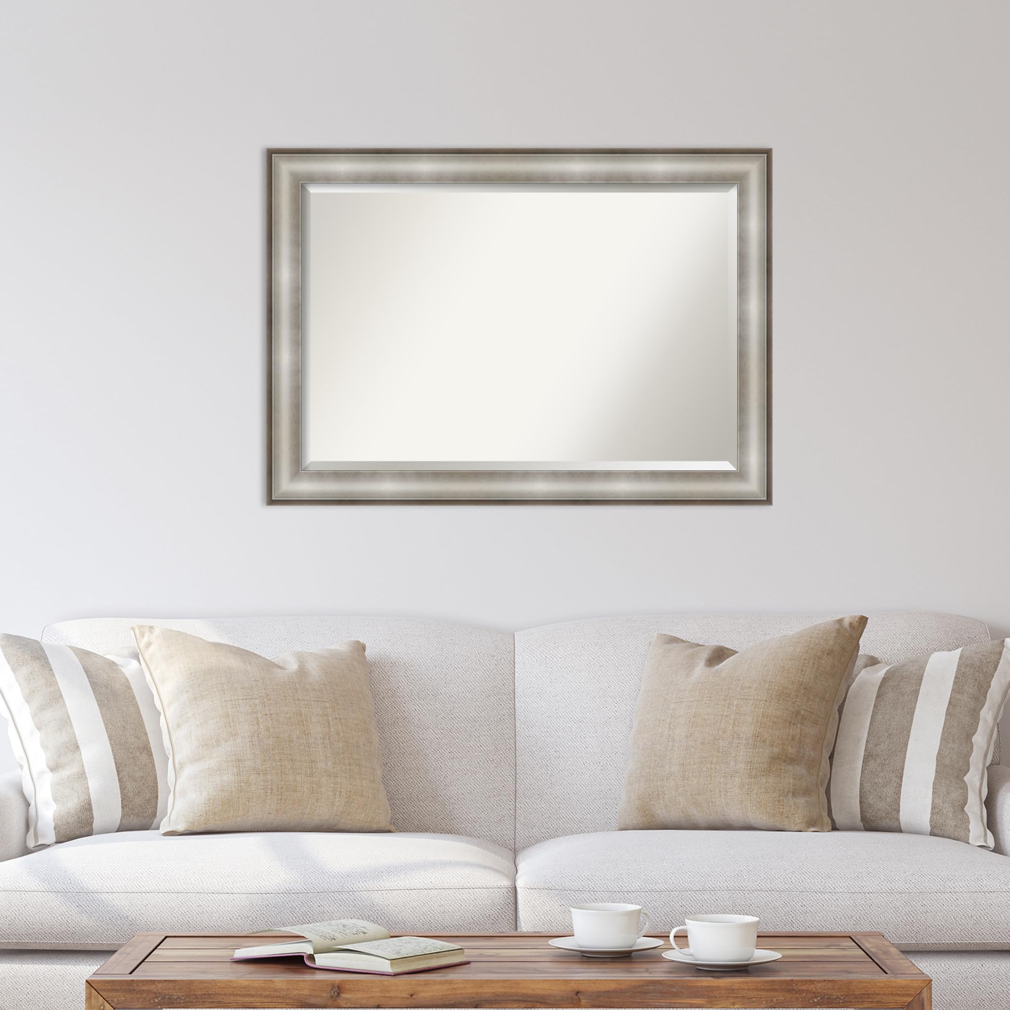 Amanti Art Silver Wall Mirror 29x41 Inches - Imperial Silver Rectangle Bathroom & Living Room Mirror with Traditional Frame, Beveled Edge - Hangs Horizontally or Vertically for Wall Decor, Bathroom Vanity, Entryway, Bedroom, and Hallway