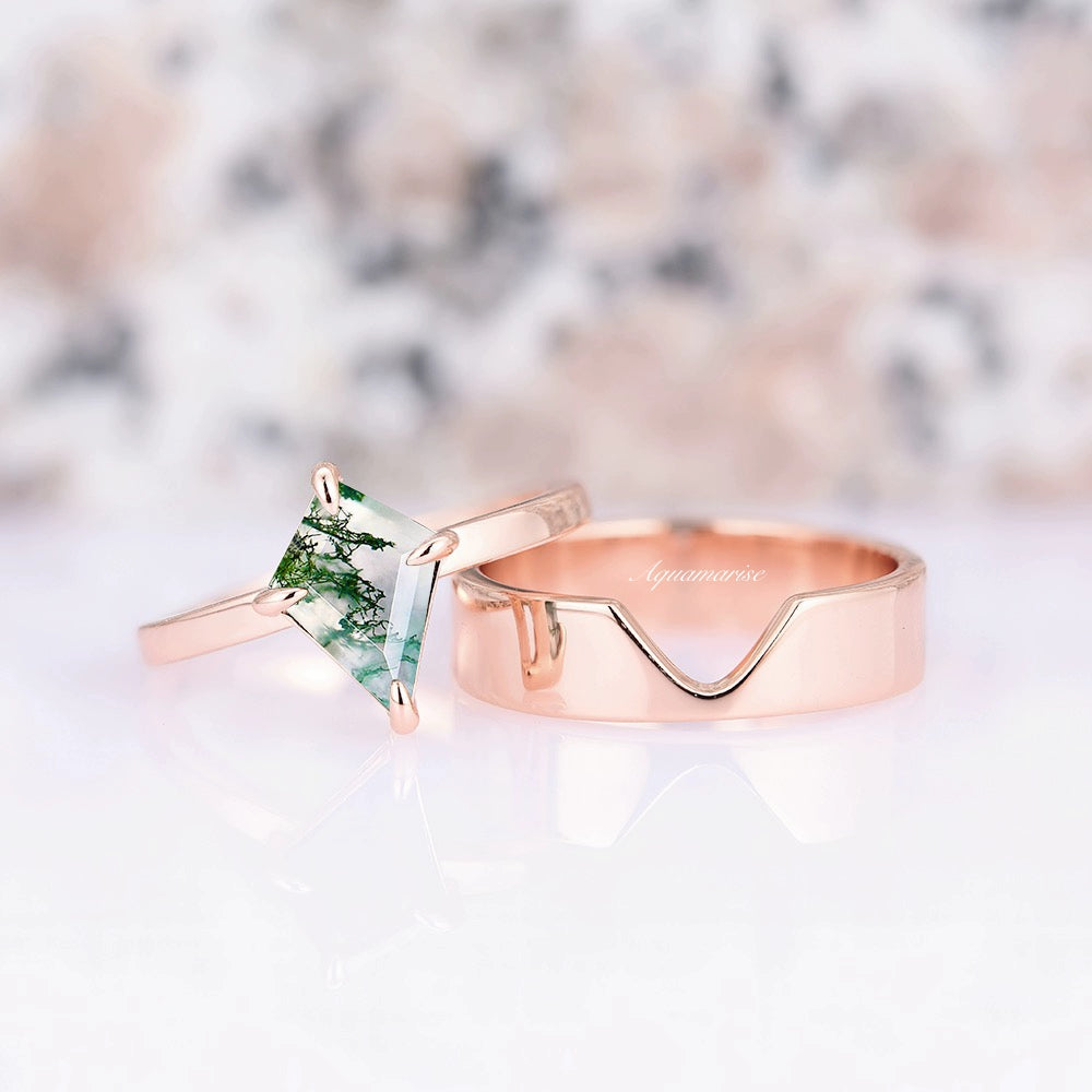Minimalist Kite Green Moss Agate Ring - 14K Rose Gold Vermeil Dainty Jewelry for Women | Perfect for Everyday Wear, Gift Giving & Boho Fashion