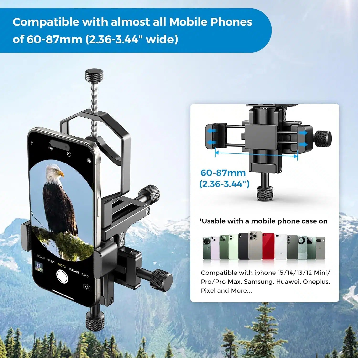 Apexel 3-Axis Smartphone Adapter 20-60mm APL-F003 - Universal Phone Mount for Spotting Scopes, Telescopes, Binoculars & Microscopes - Perfect for Bird Watching, Stargazing & Nature Photography