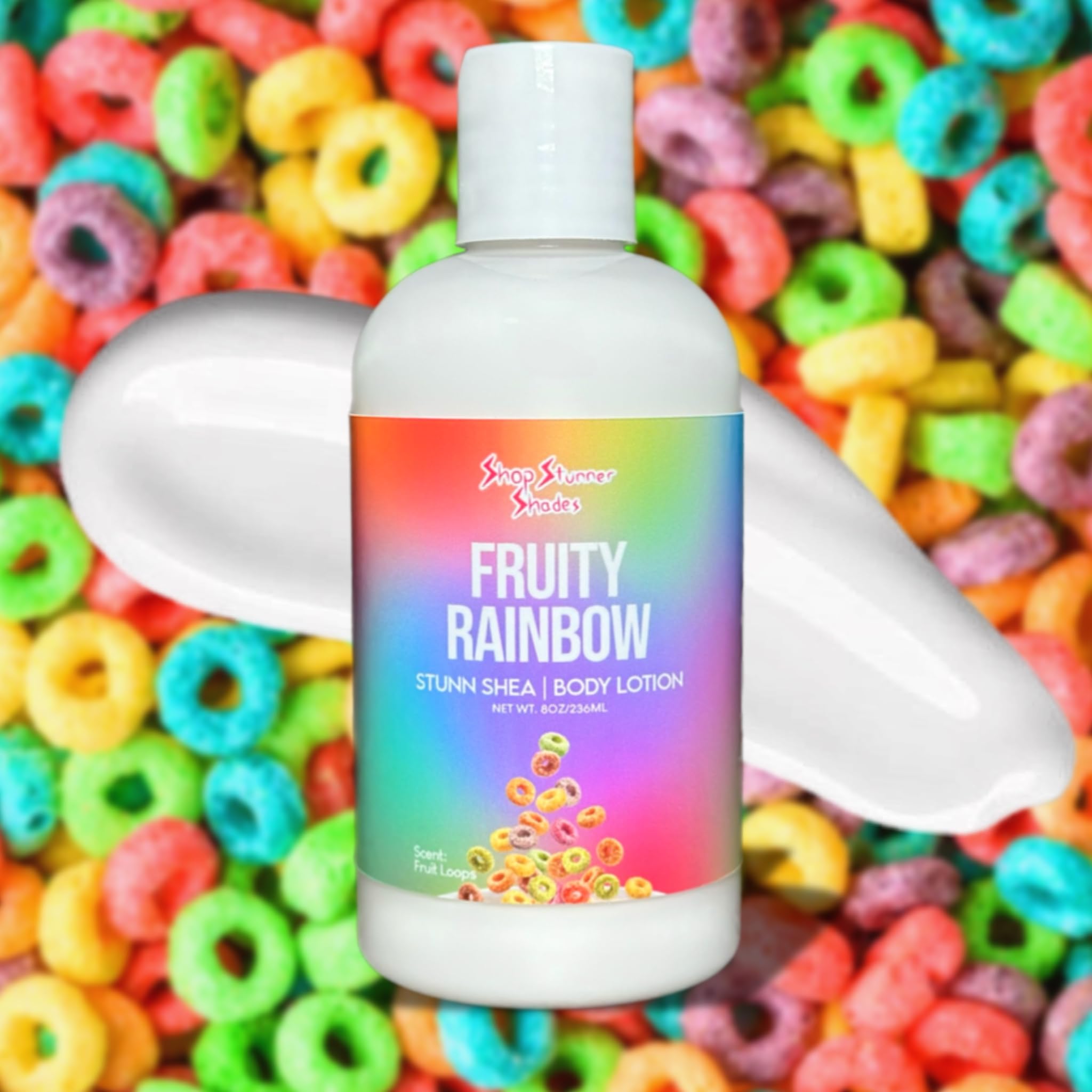 Fruity Rainbow Shea Butter Body Lotion - Lightweight Daily Moisturizer with Fruit Loops Scent, 8 fl oz | Hydrating & Nourishing for Dry Skin | Perfect for Morning Routine & Summer Skin Care