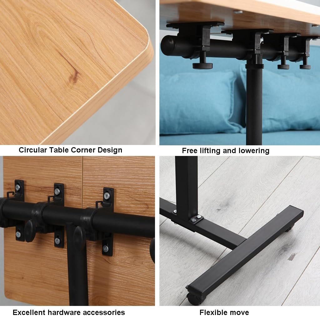 Adjustable Height Rolling Overbed Table - Mobile Lazy Desk for Bedroom, Living Room, Office & Study | Portable Computer Table with Wheels | Perfect for Eating, Working & Reading in Bed (Black)